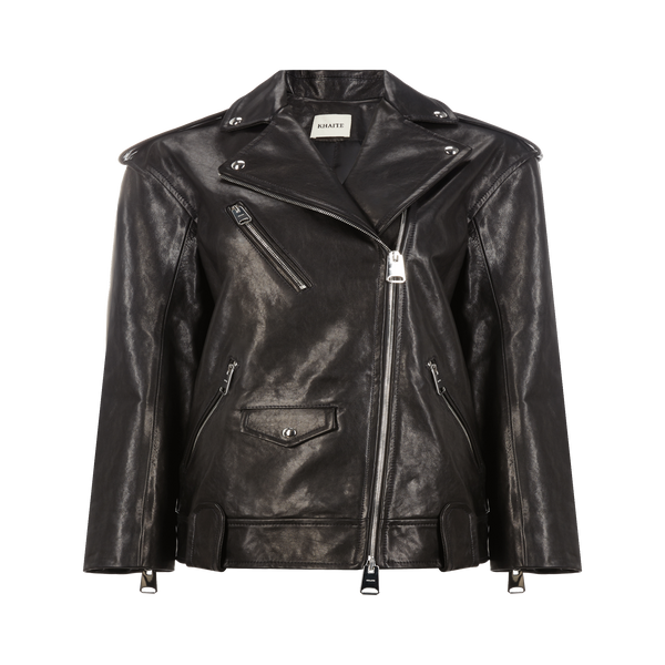 Shop Khaite Leather Biker Jacket In Black