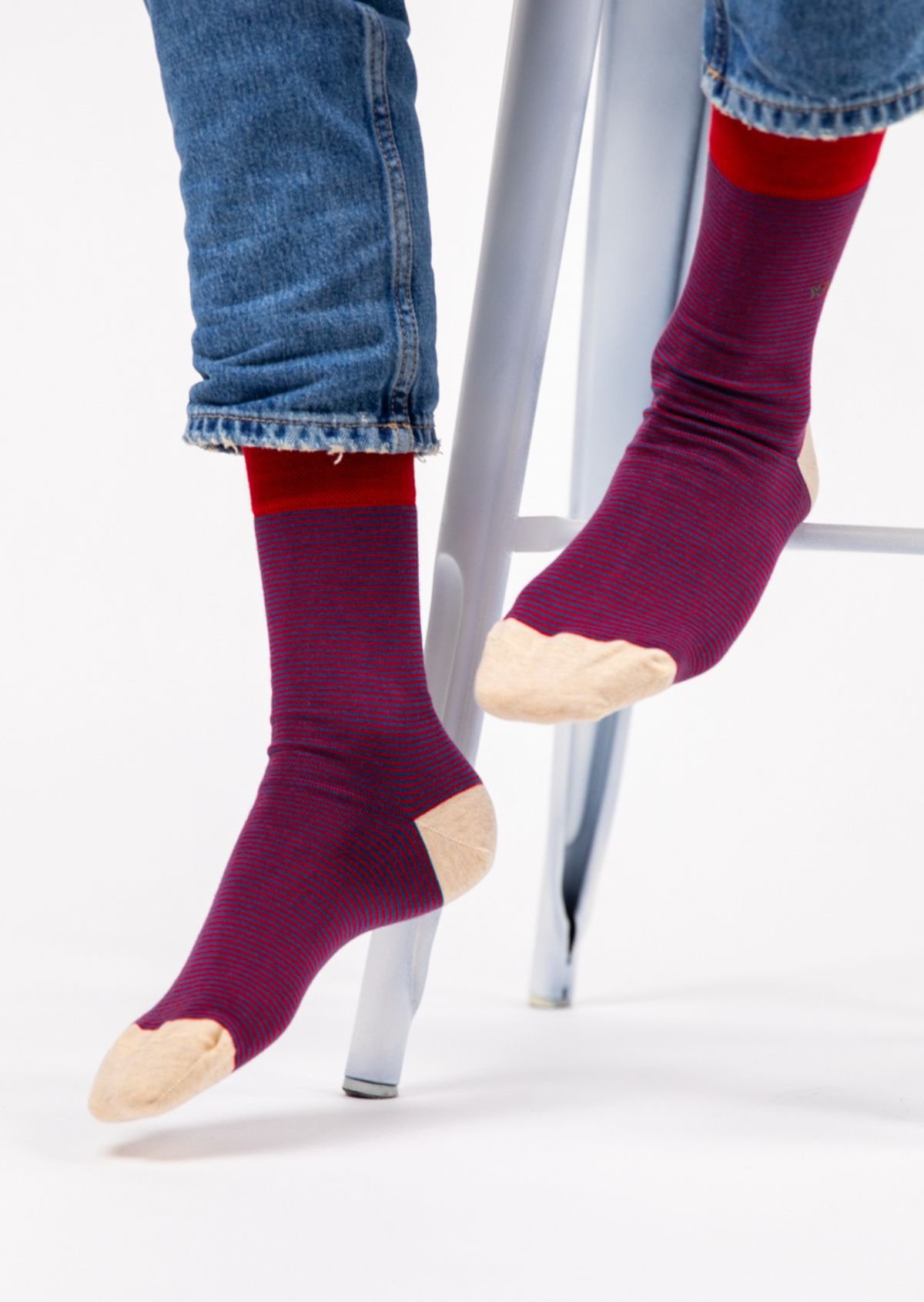 Chaussettes en coton peigné rayées BILLYBELT Rouge