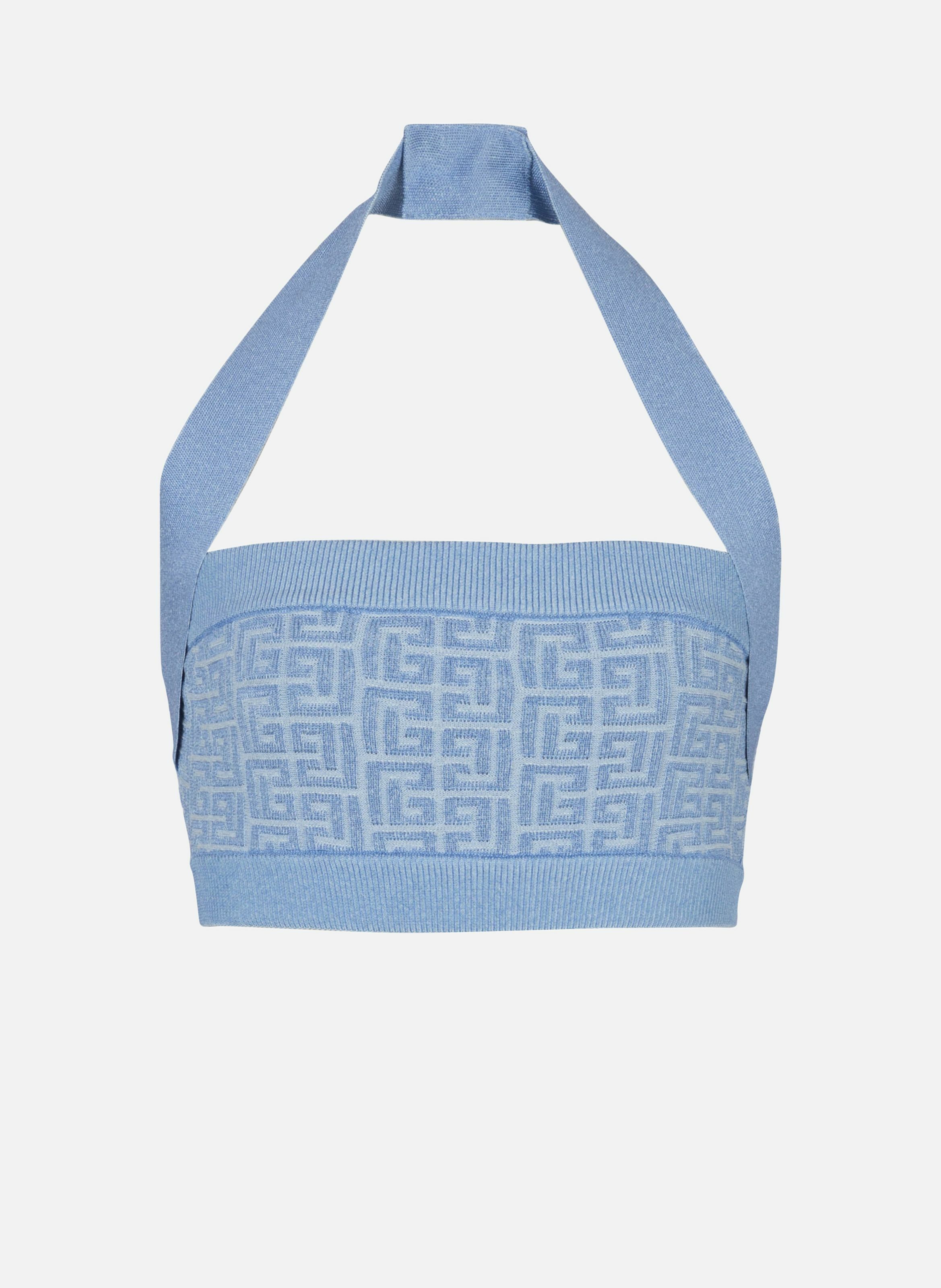 Top dos-nu en maille à monogramme pb labyrinthe BALMAIN Bleu