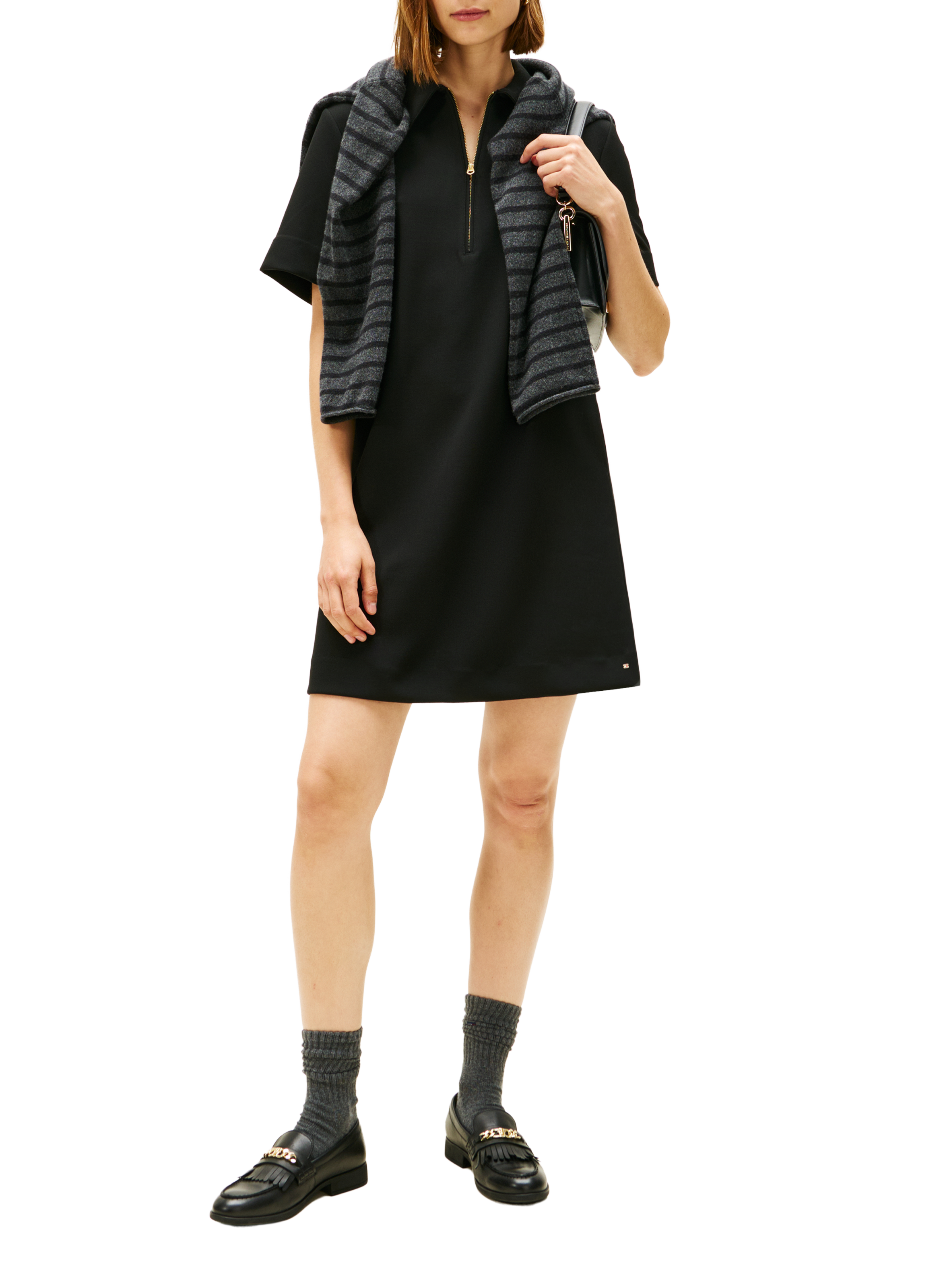 TOMMY HILFIGER Robe droite décontractée à demi-zip Black