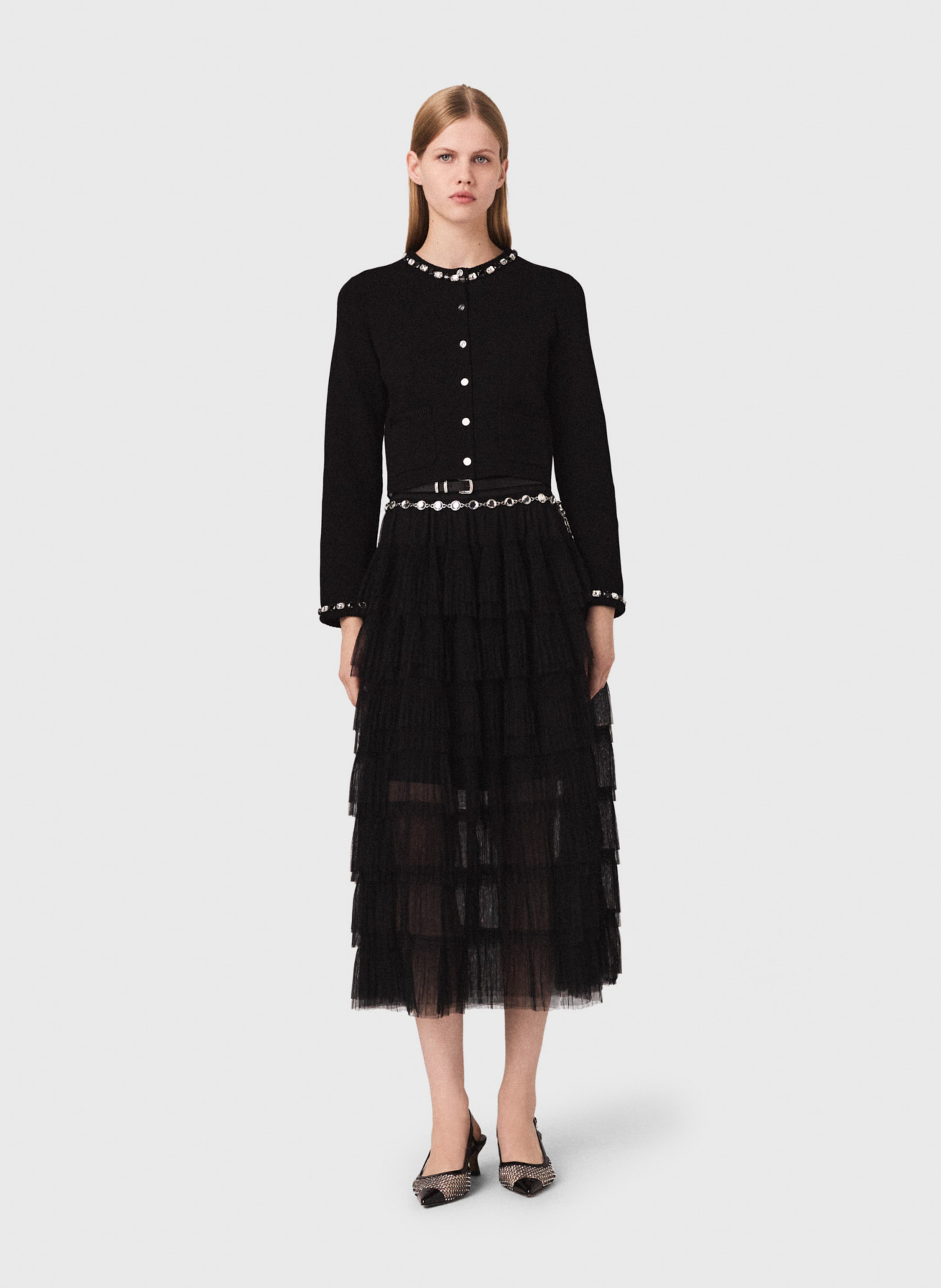 Cardigan droit col rond en maille MAJE Noir