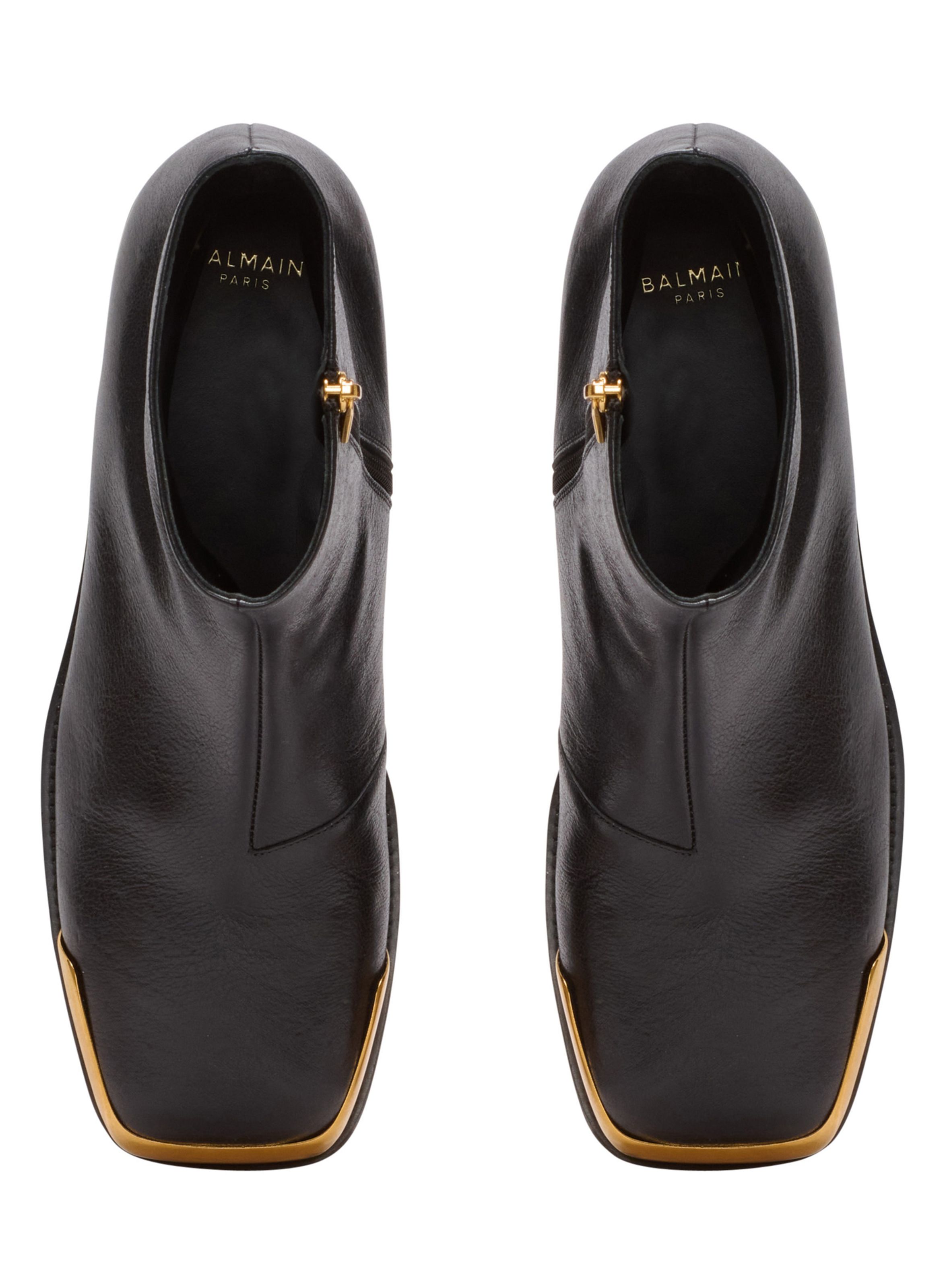 Boots bouts carrés en cuir texturé BALMAIN Noir