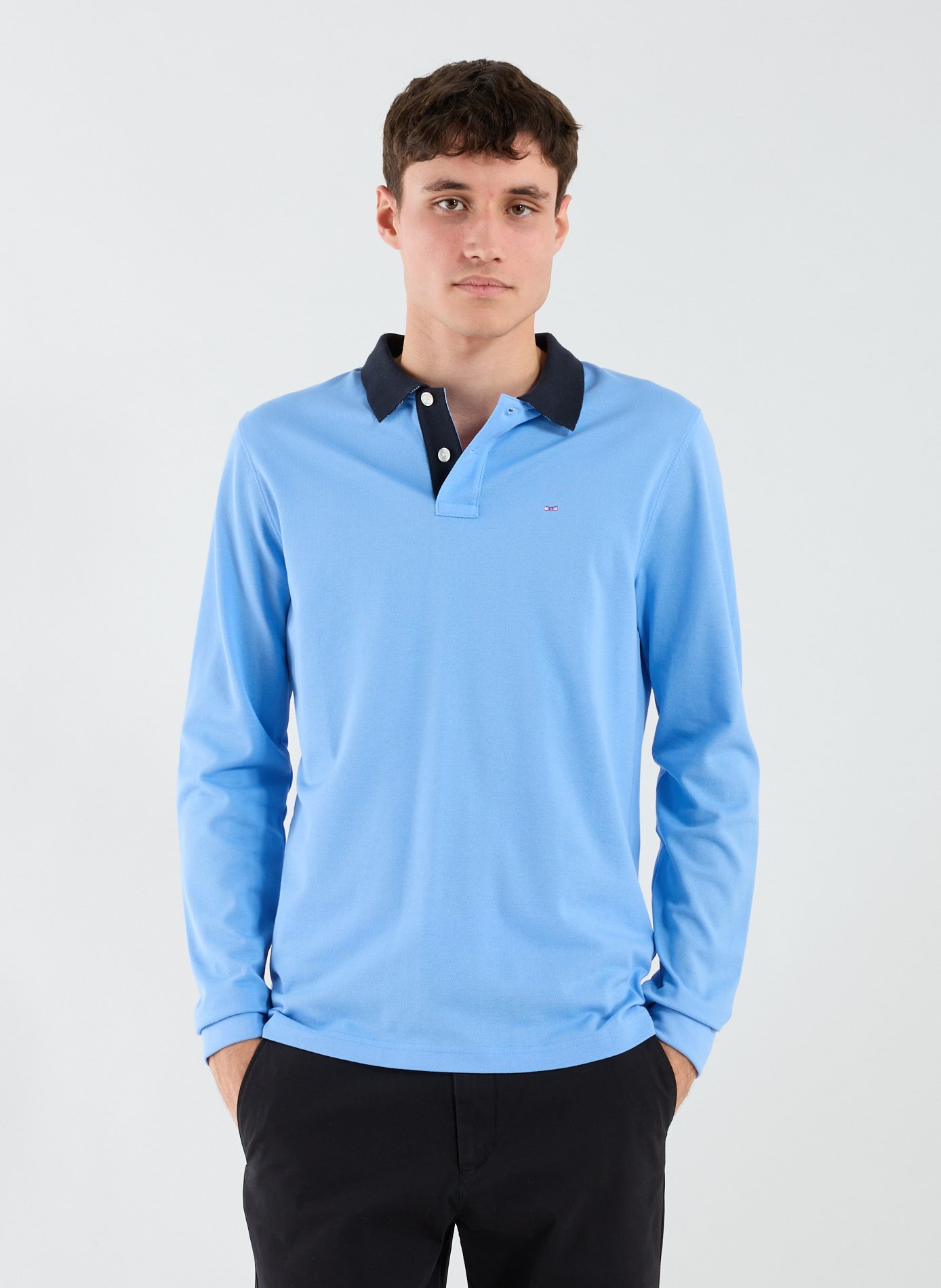 EDEN PARK Polo manches longues en coton Bleu