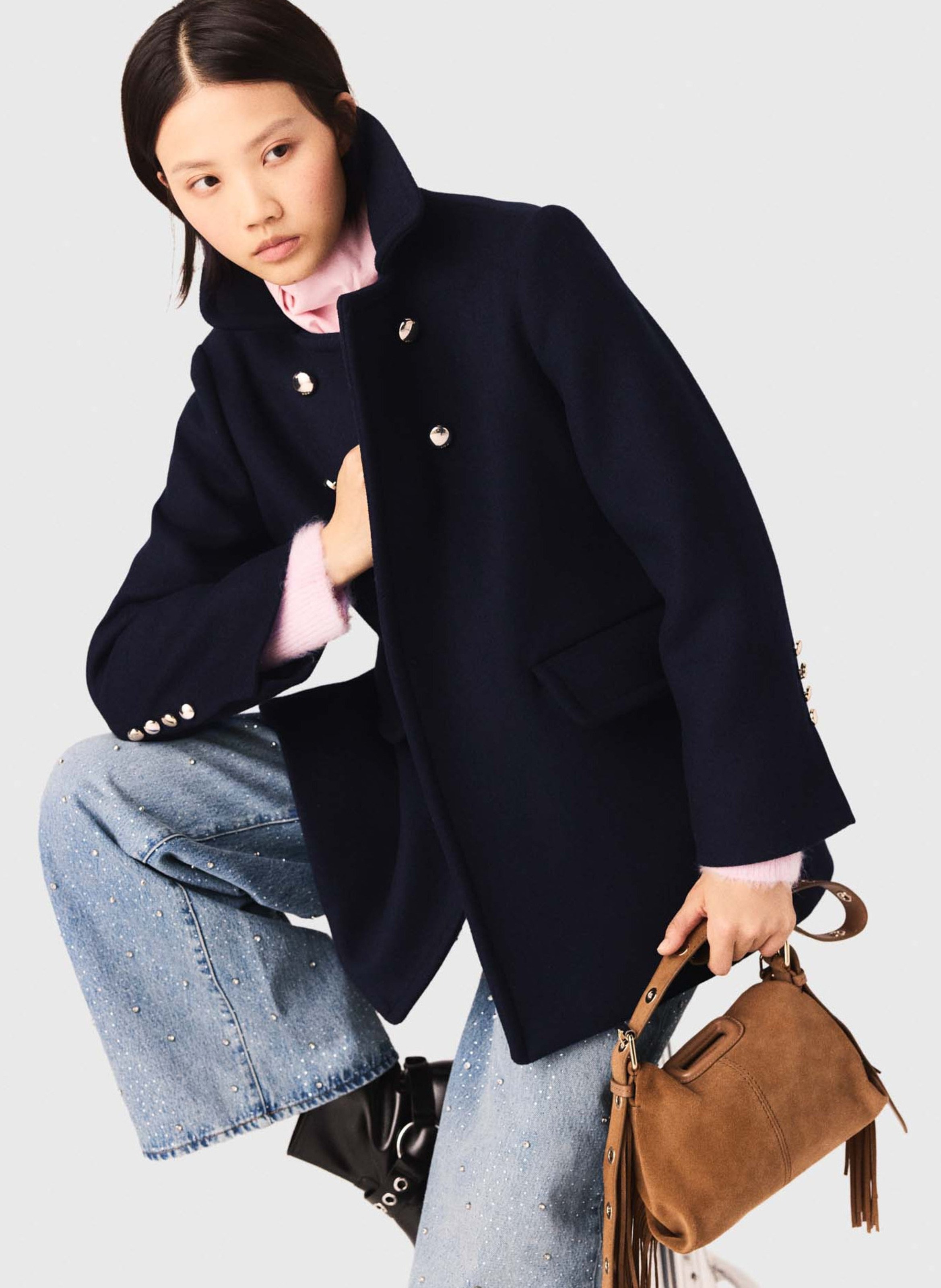 Manteau col classique en laine mélangée MAJE Bleu