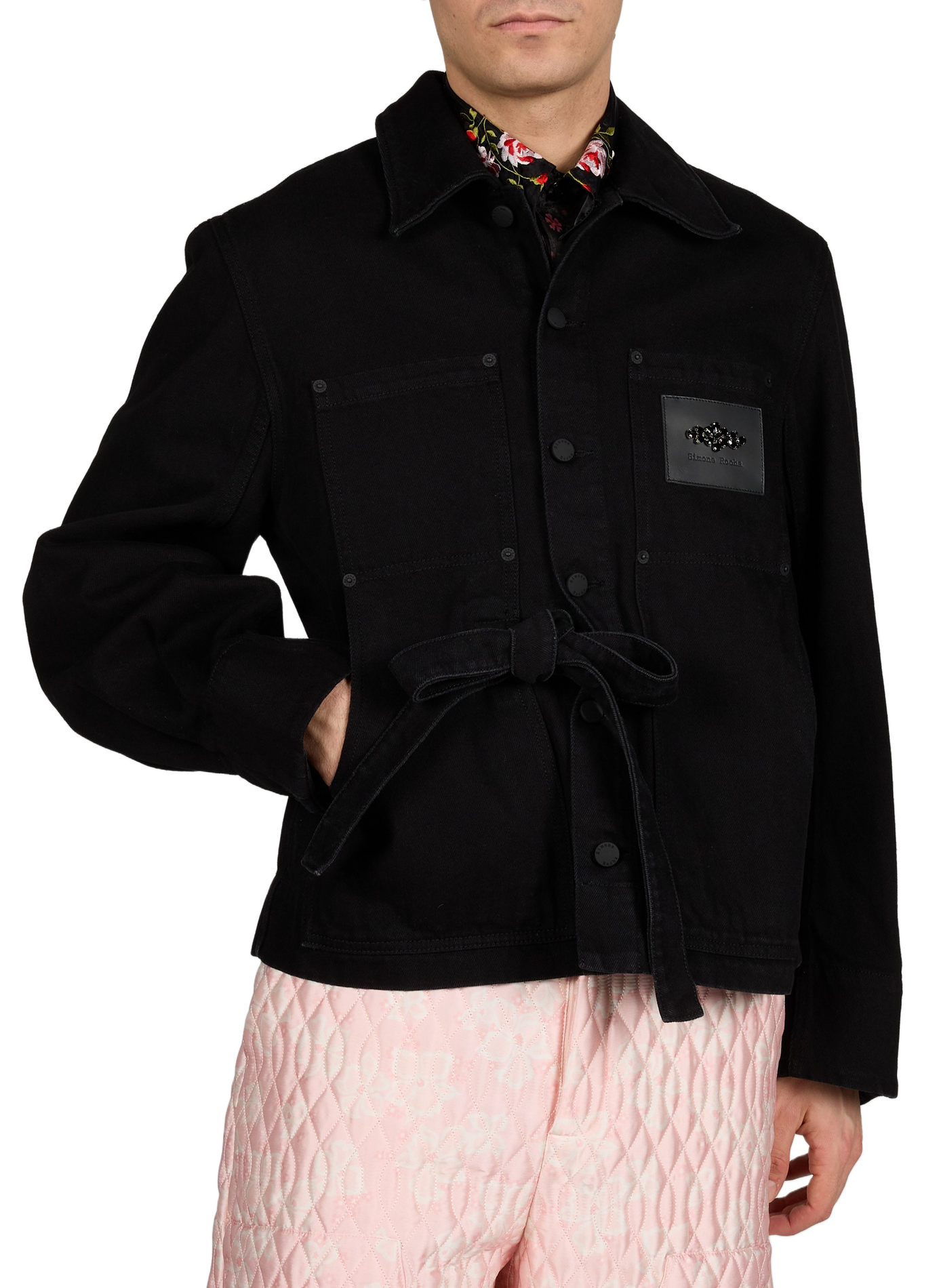 Jacket with classic collar and cotton belt SIMONE ROCHA Black