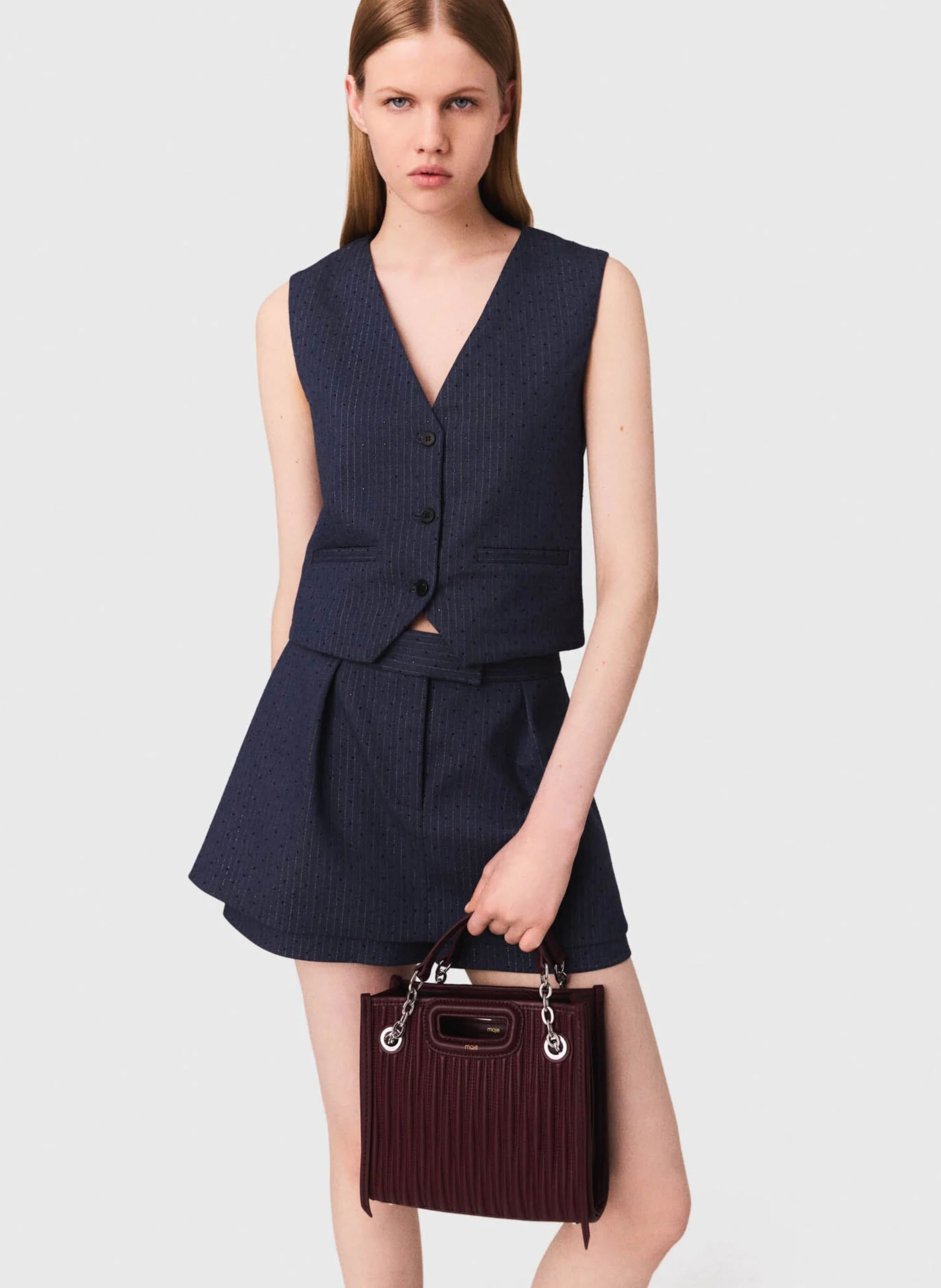 Gilet ajusté à fines rayures Bleu