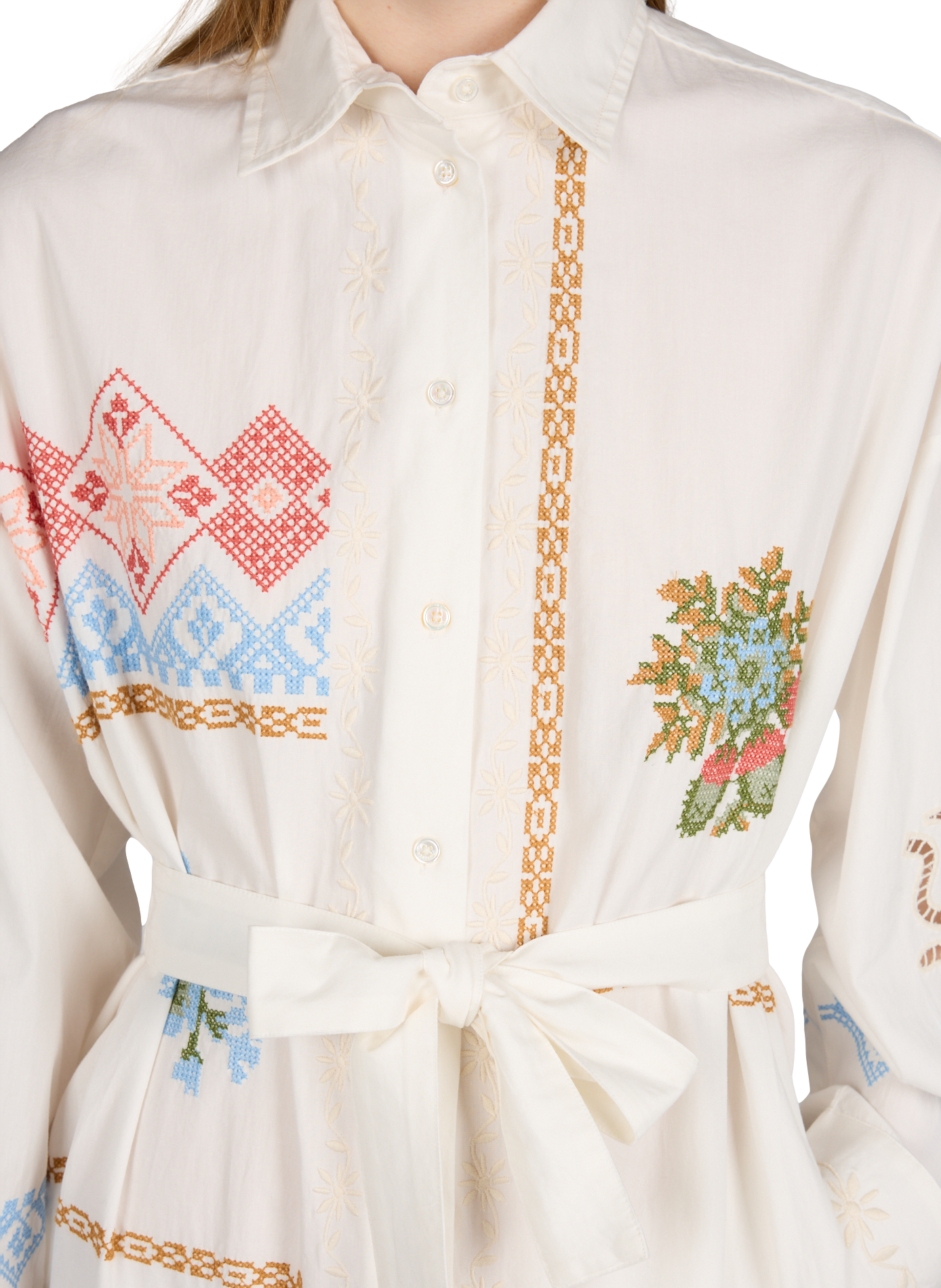 Robe midi chemise broderie en coton MAX MARA WEEK END Blanc