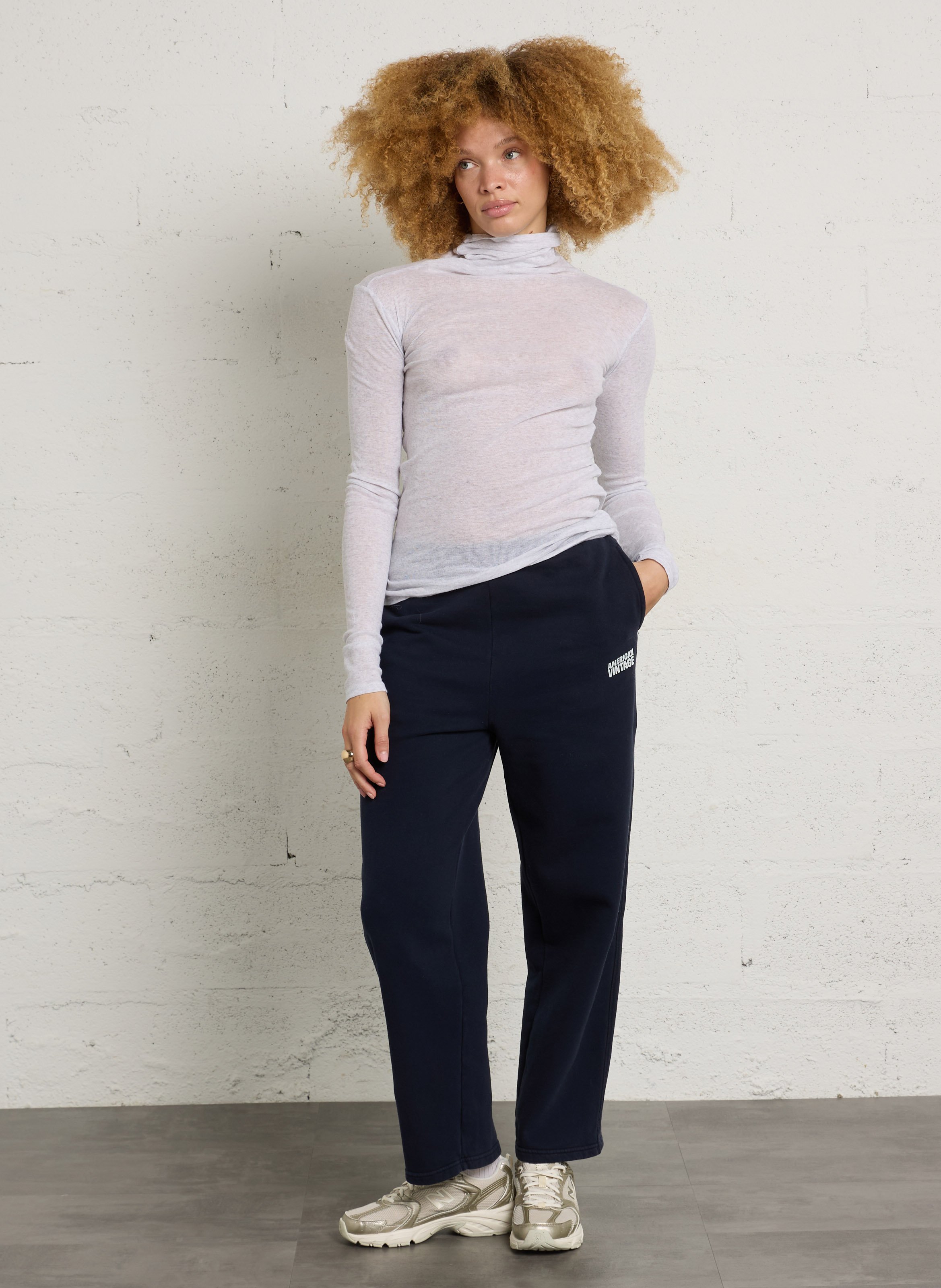 Jogging droit en coton plizzy AMERICAN VINTAGE Bleu