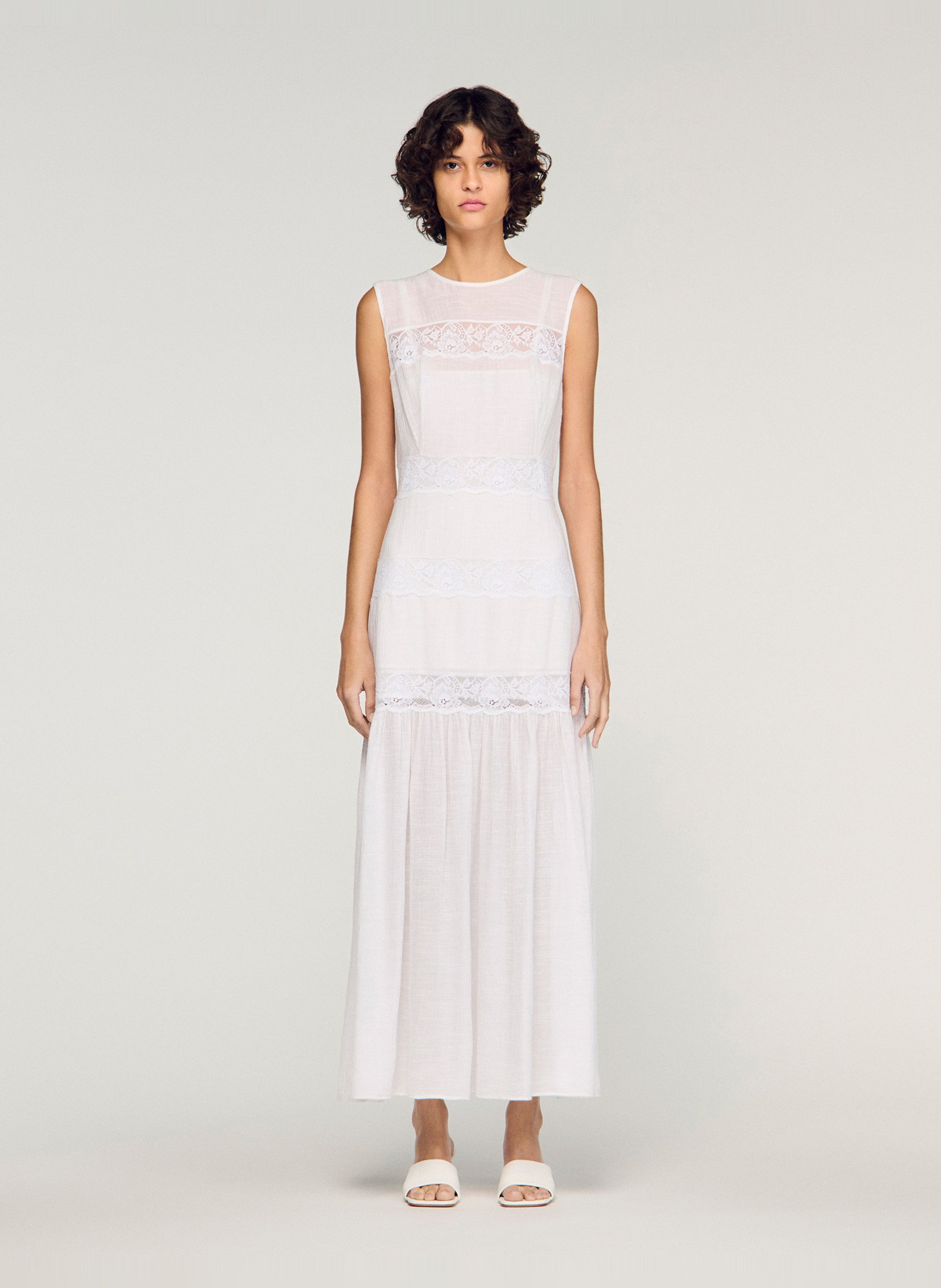 Robe longue col rond SANDRO Blanc