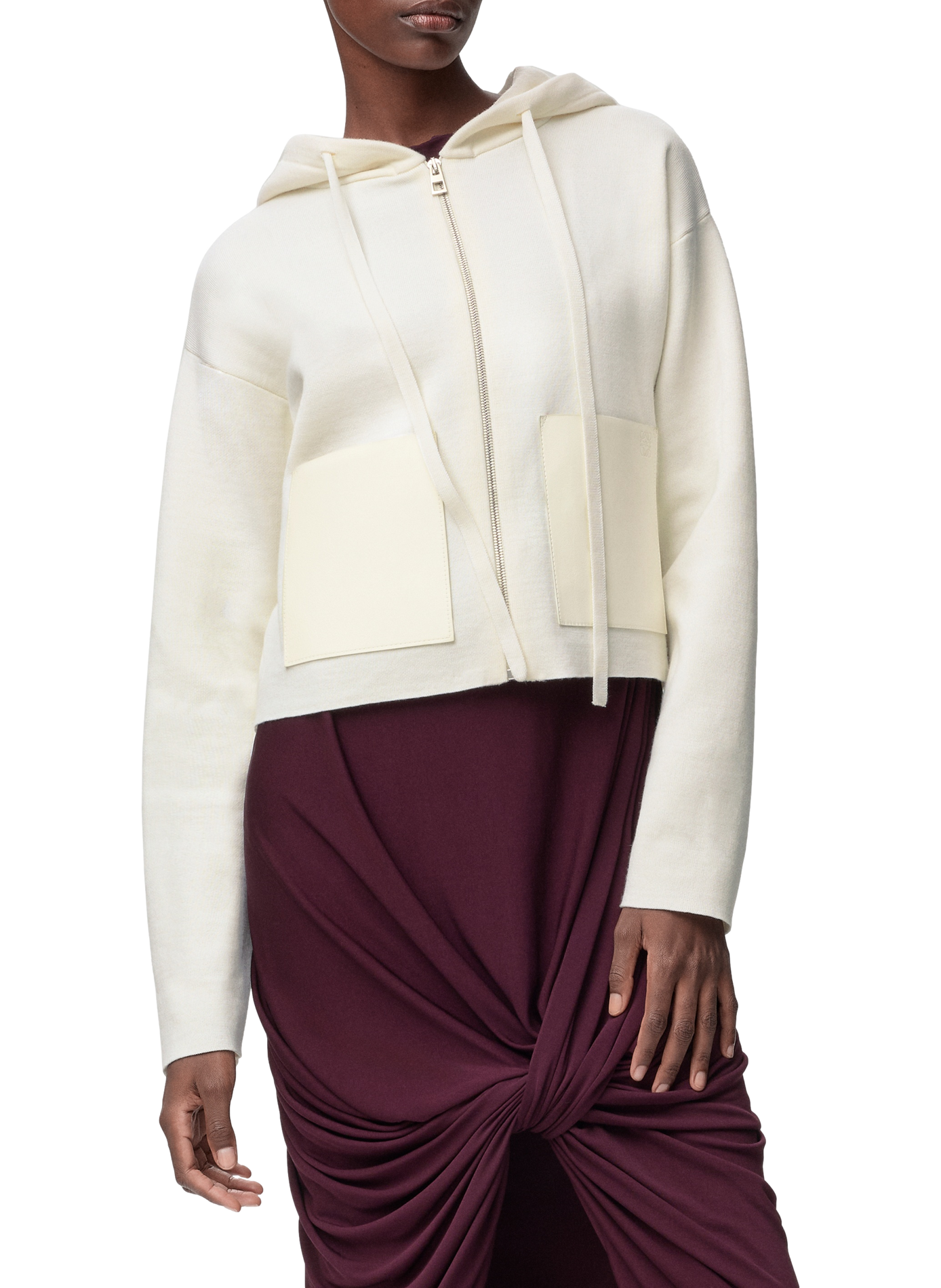 Zip-up wool hooded sweatshirt LOEWE White