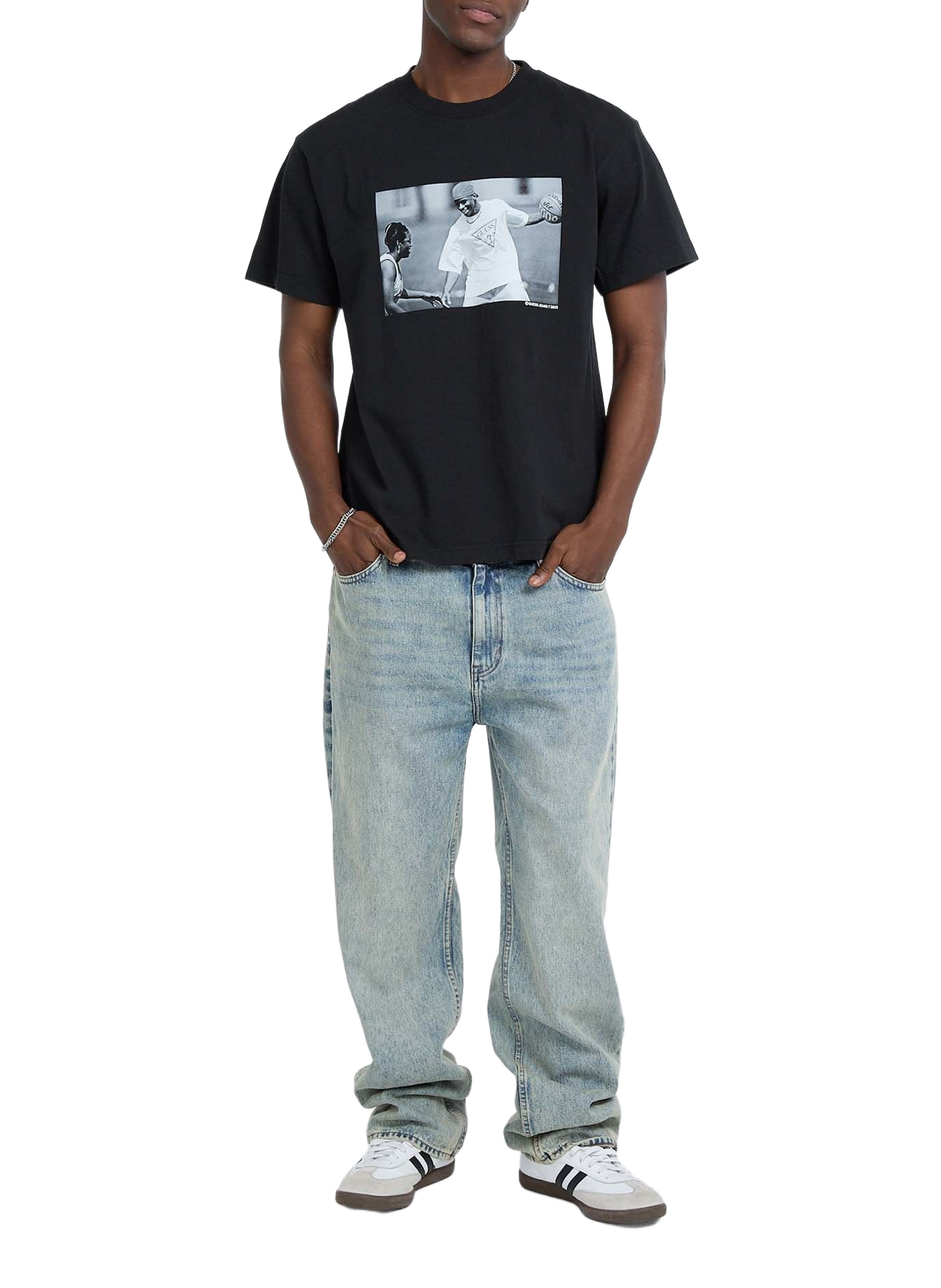 T-shirt imprimé en coton GUESS Noir