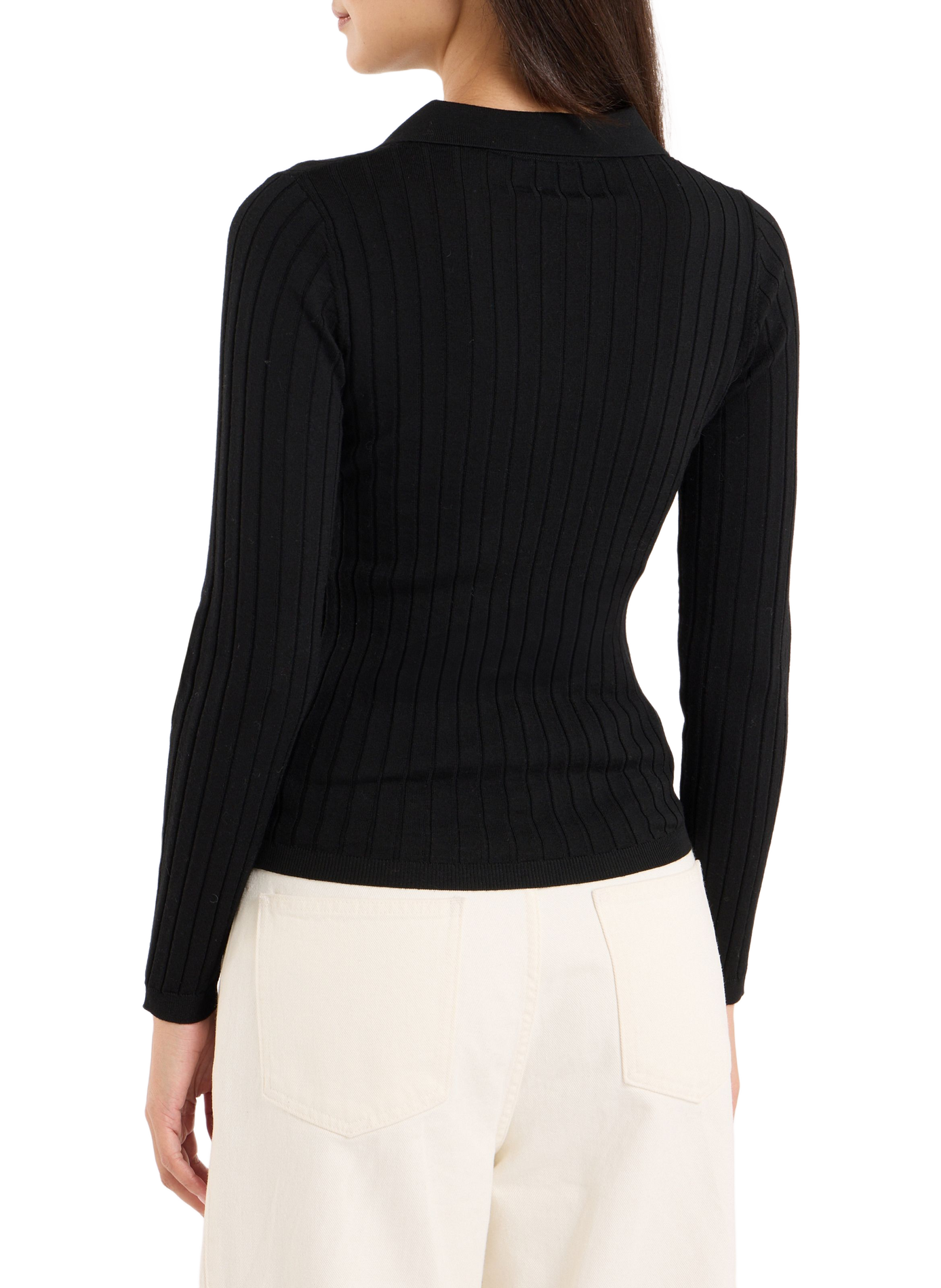 Ribbed wool polo neck sweater SAISON 1865 Black