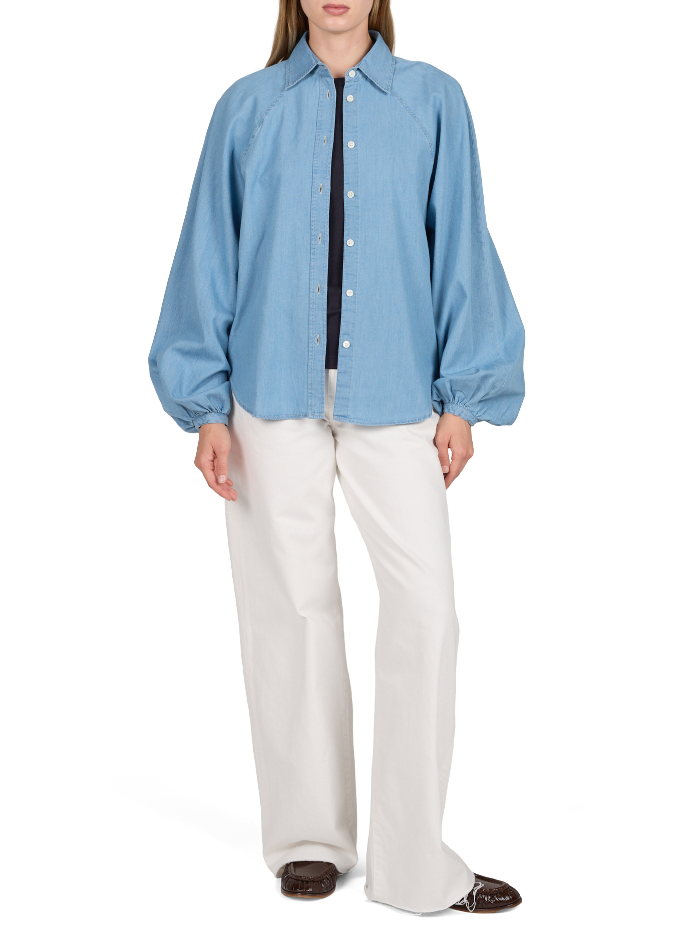 Gerader Baumwoll-Denim-Blusenkleid CLOSED Blau
