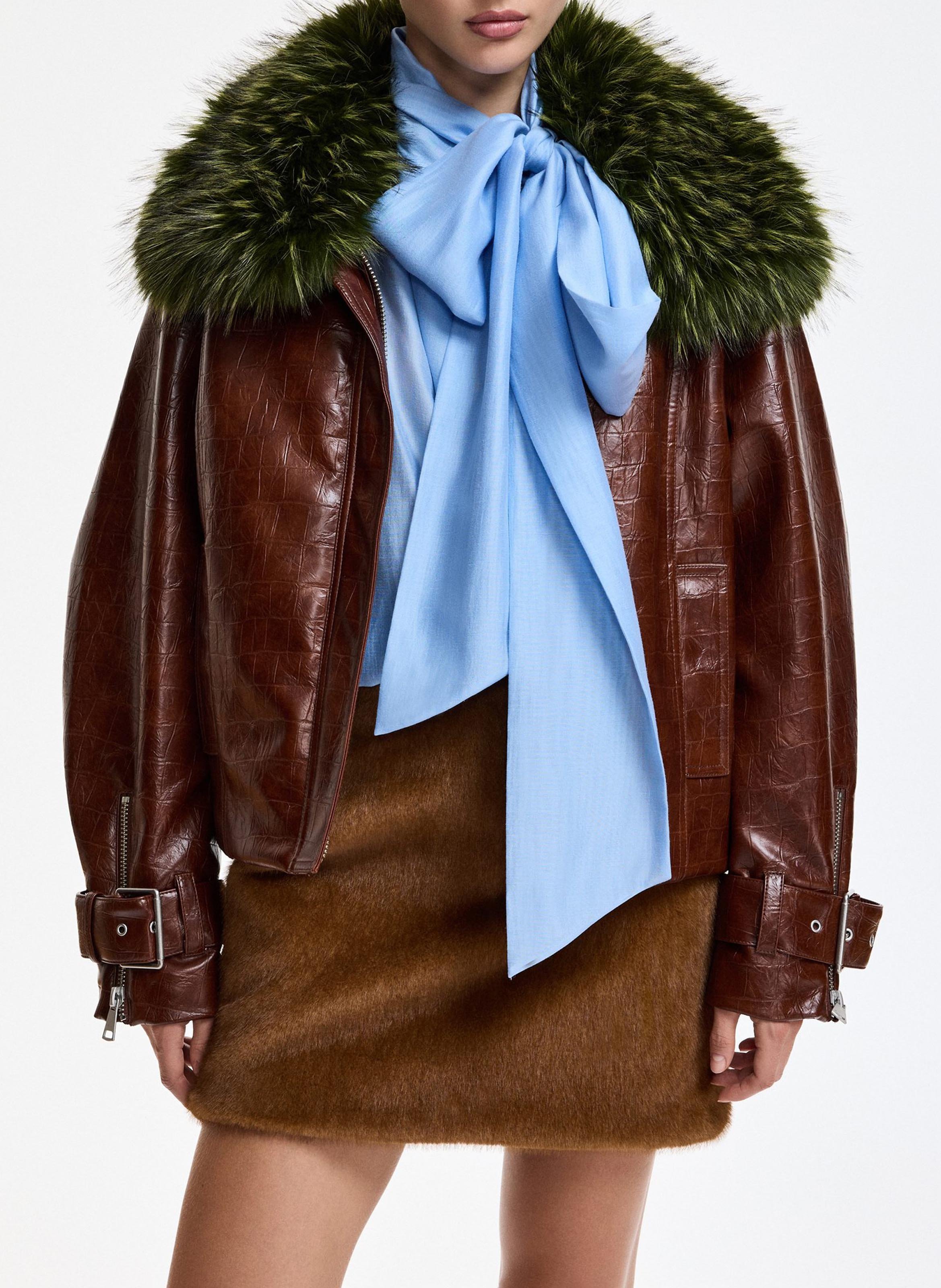 Veste oversize col en fourrure synthétique kabuki ESSENTIEL ANTWERP Marron