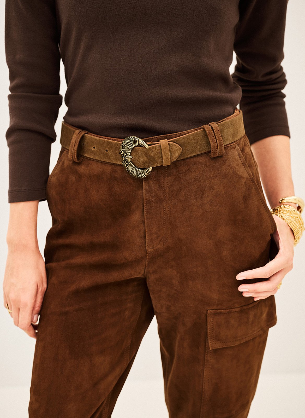Ceinture en cuir suédé bandy BA&SH Marron