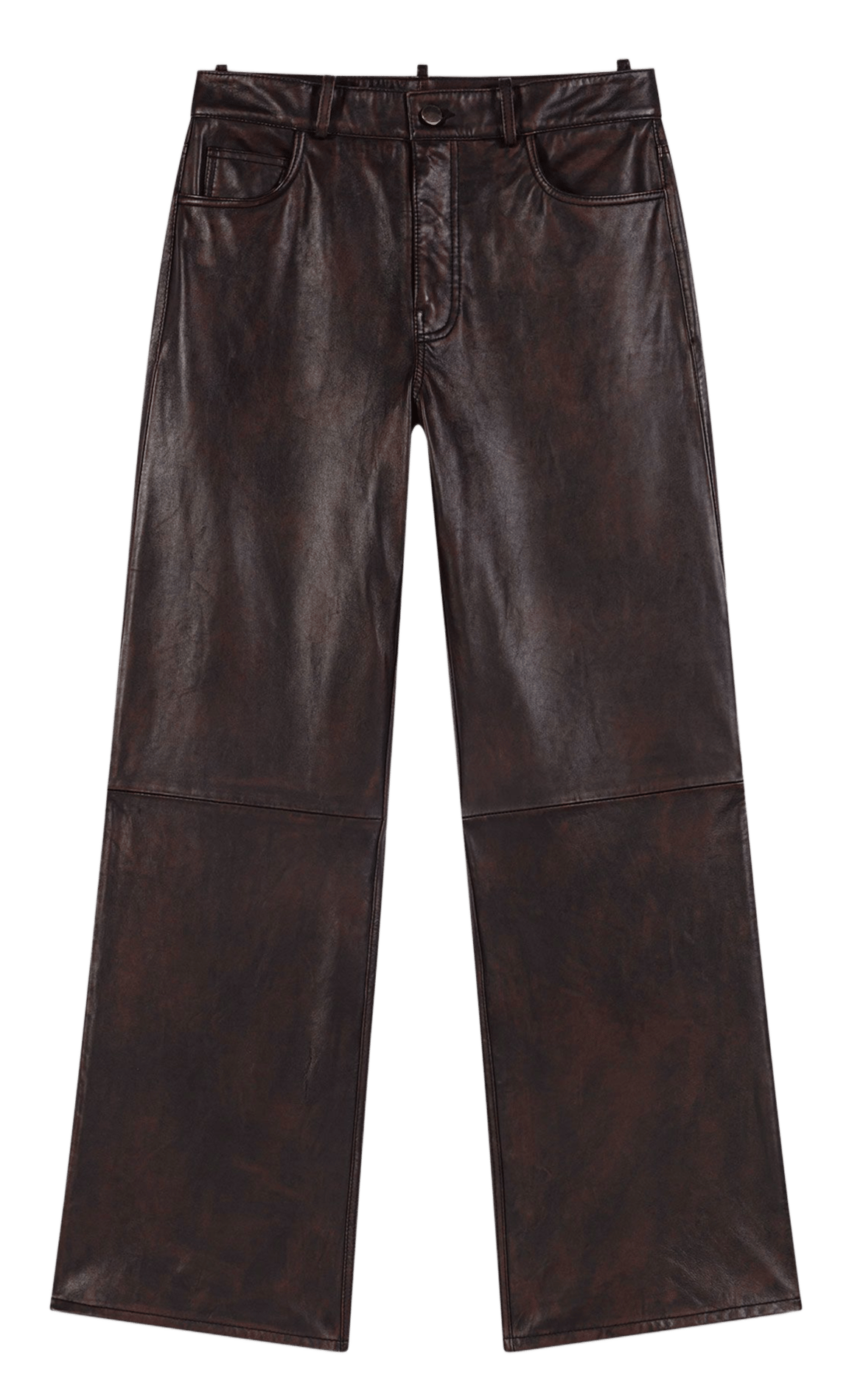 Pantalon droit en cuir MAJE Marron
