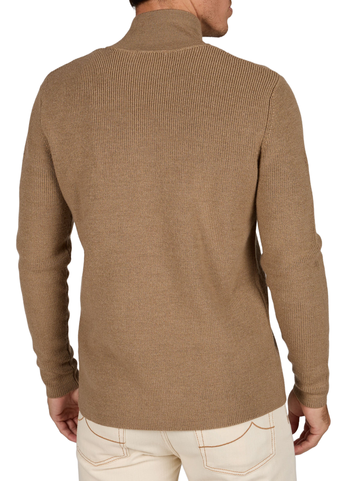 Gerade geschnittene Strickjacke aus Wolle mit Reißverschluss KNOWLEDGE COTTON Beige