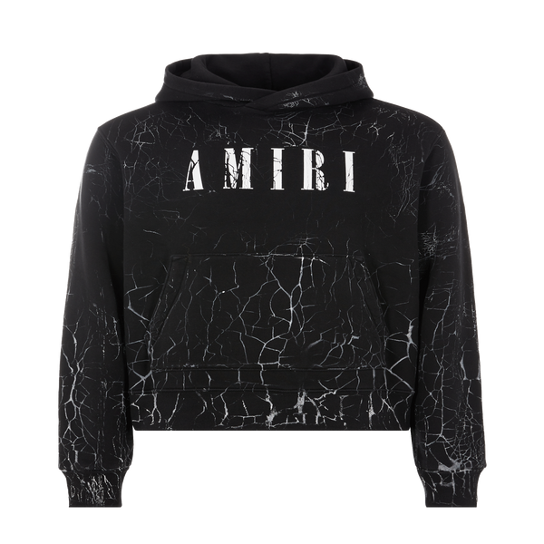 Shop Amiri Crackle-effect Cotton Hoodie In Black