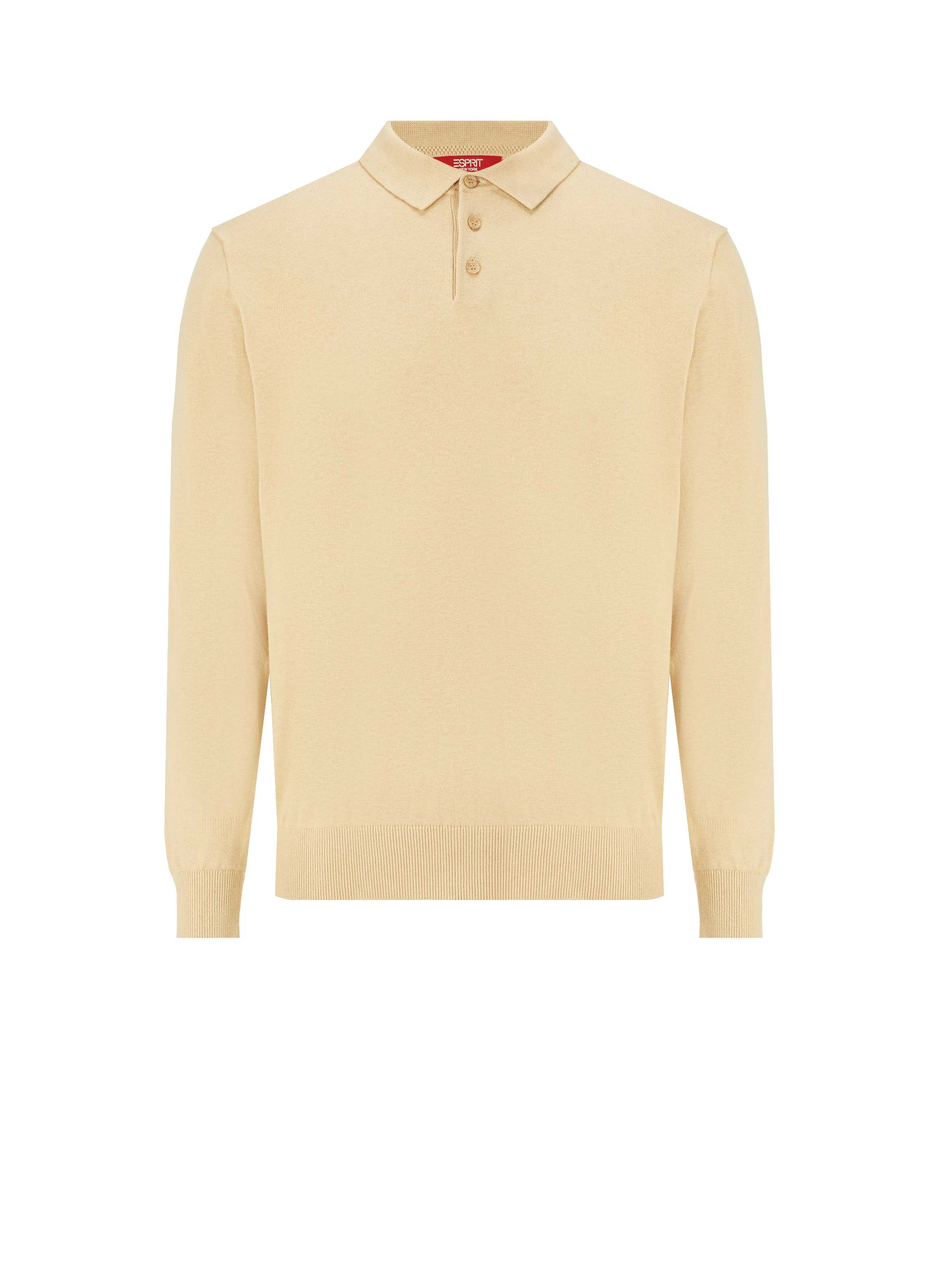 Long-sleeved cotton polo shirt  ESPRIT Beige