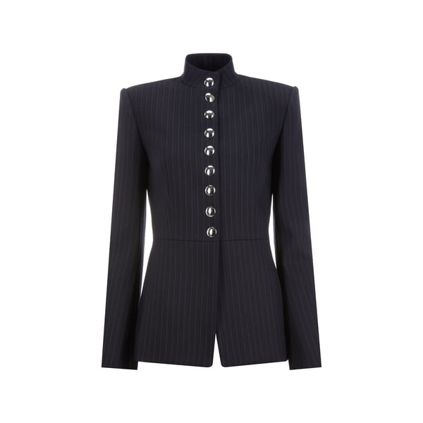 Khaite The Samuel Pinstriped Jacket In Navy White