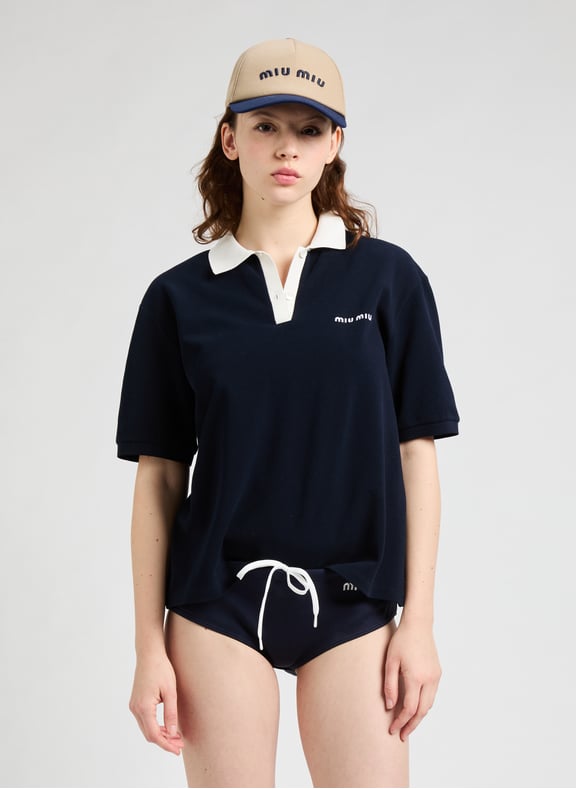 Cotton piqué polo shirt Blue by MIU MIU MIU MIU Cotton piqué polo shirt Blue