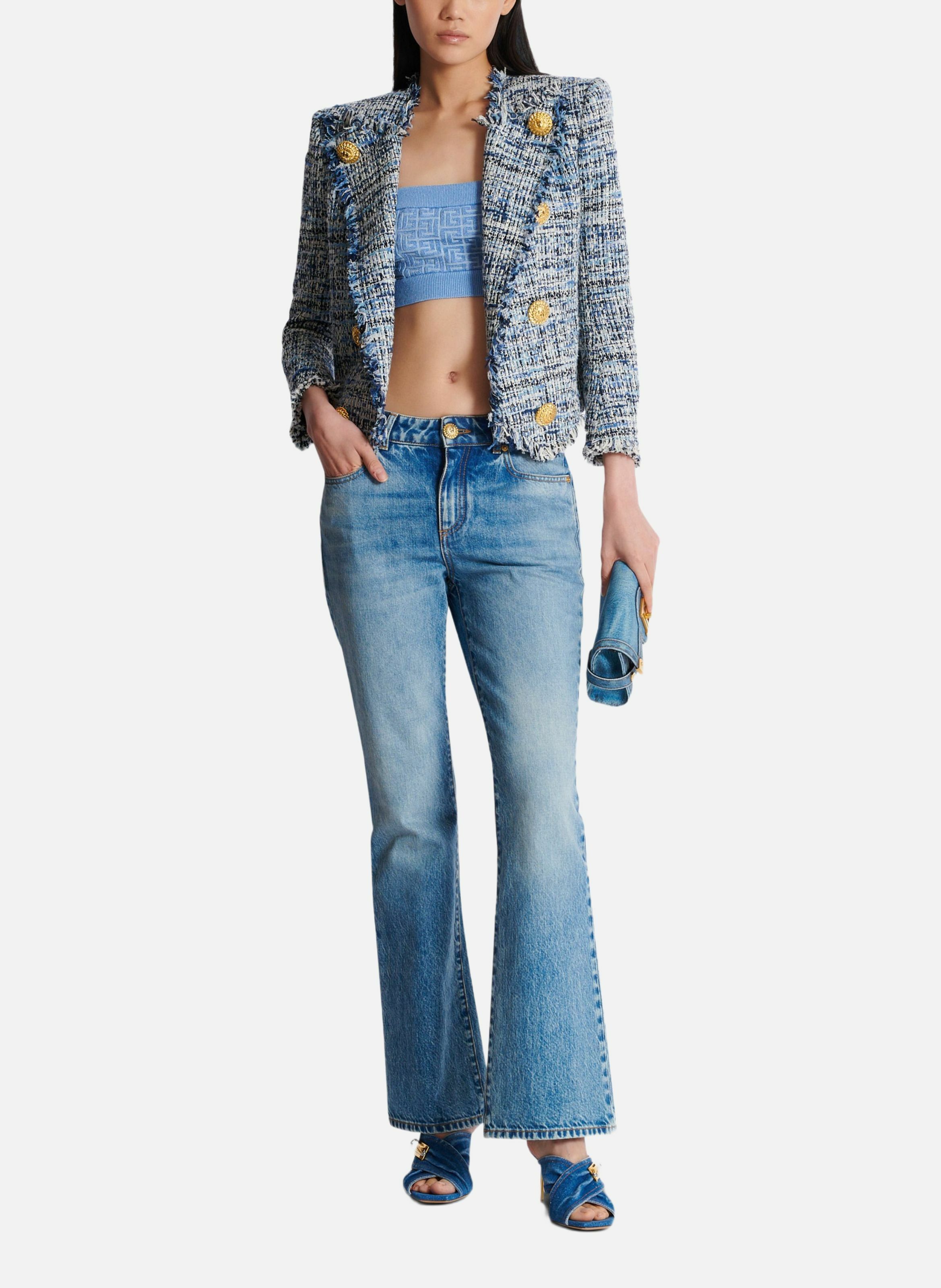 Top dos-nu en maille à monogramme pb labyrinthe BALMAIN Bleu