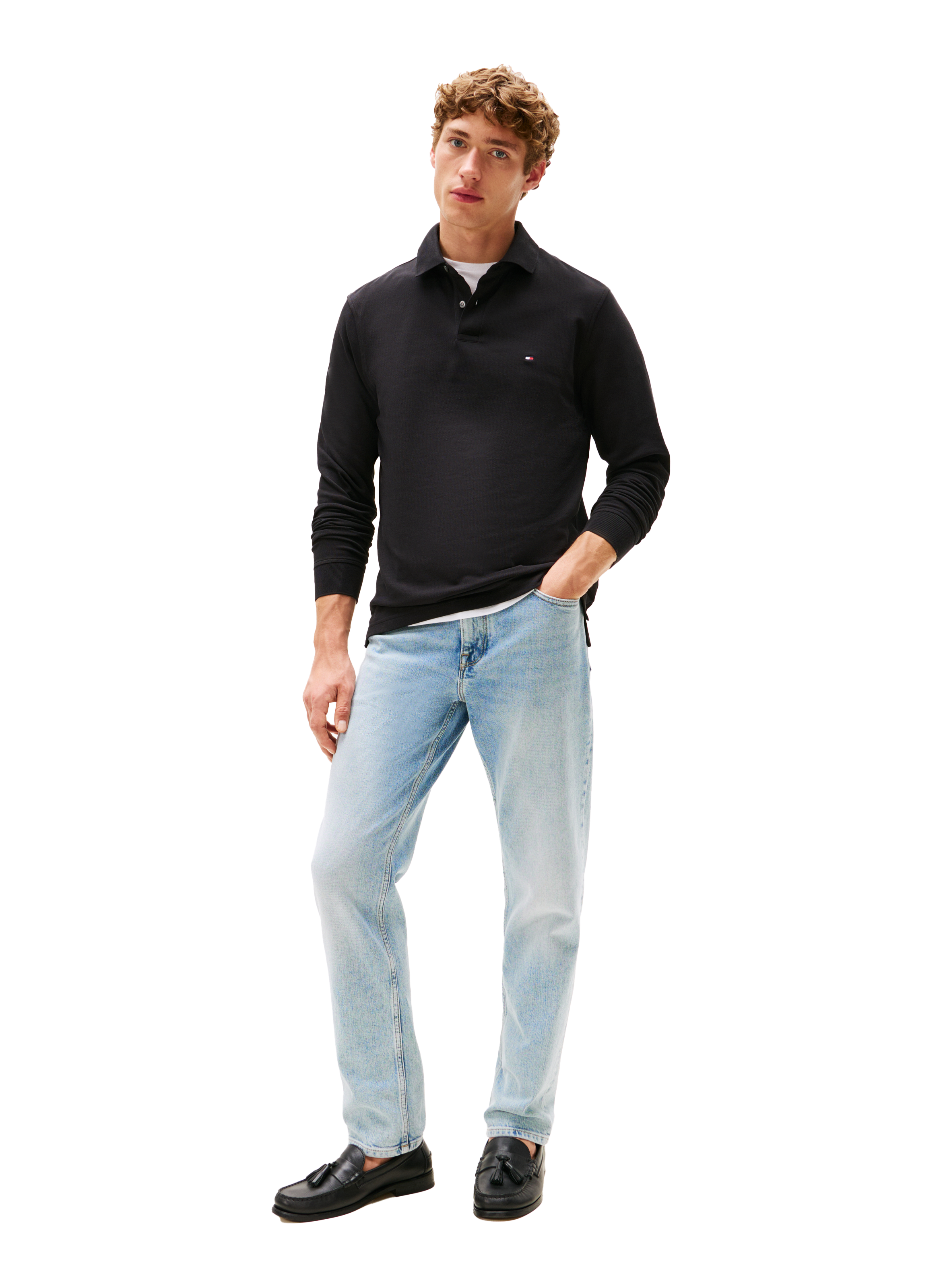 Polo manches longues en coton TOMMY HILFIGER Noir