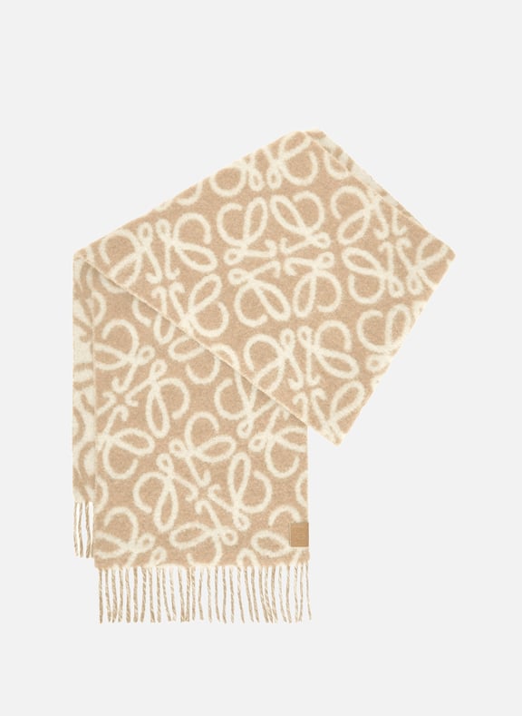 Anagram jacquard scarf in blended alpaca and wool Beige by LOEWE LOEWE Anagram jacquard scarf in blended alpaca and wool Beige