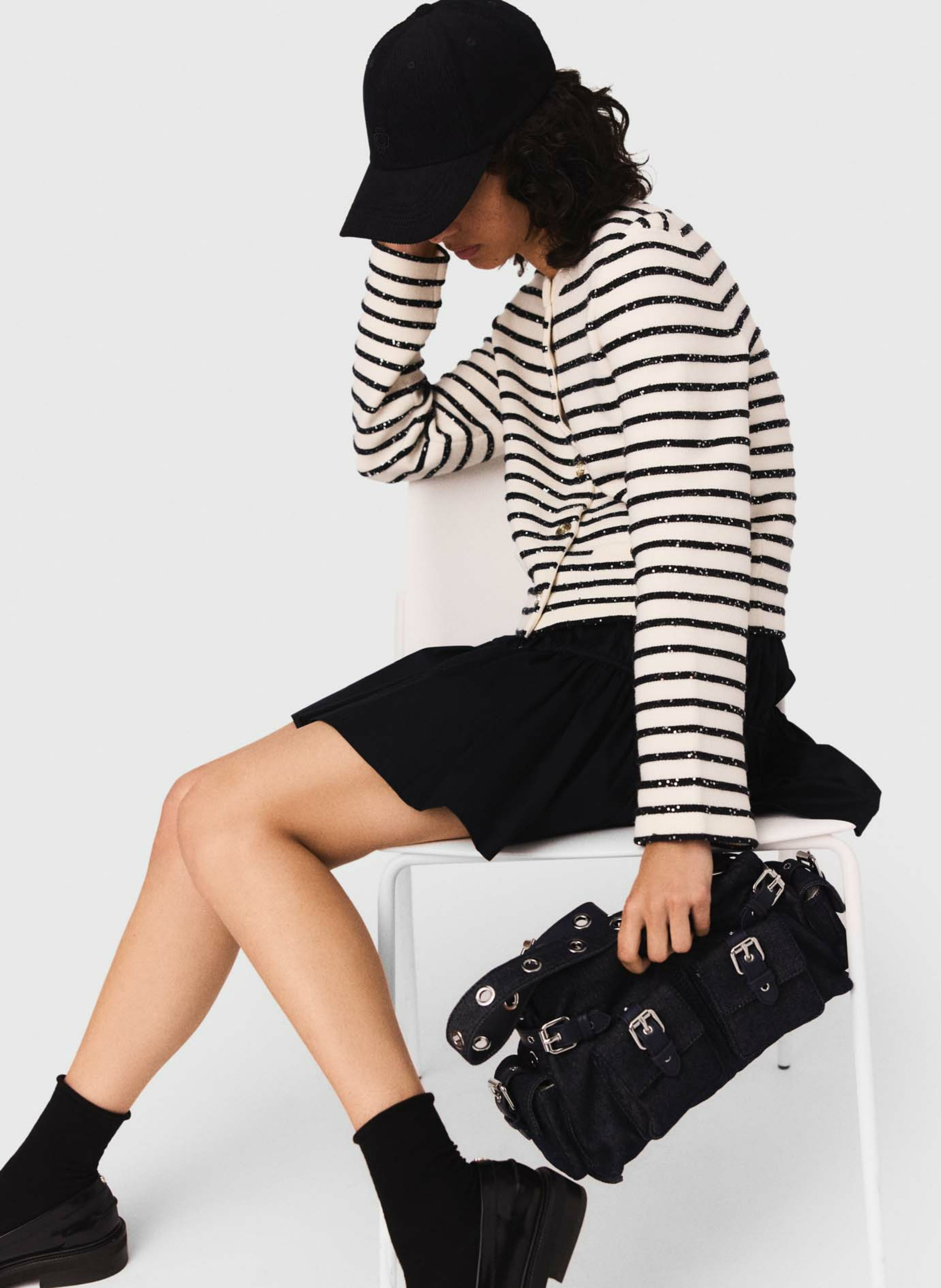 Gilet col rond rayé MAJE Blanc