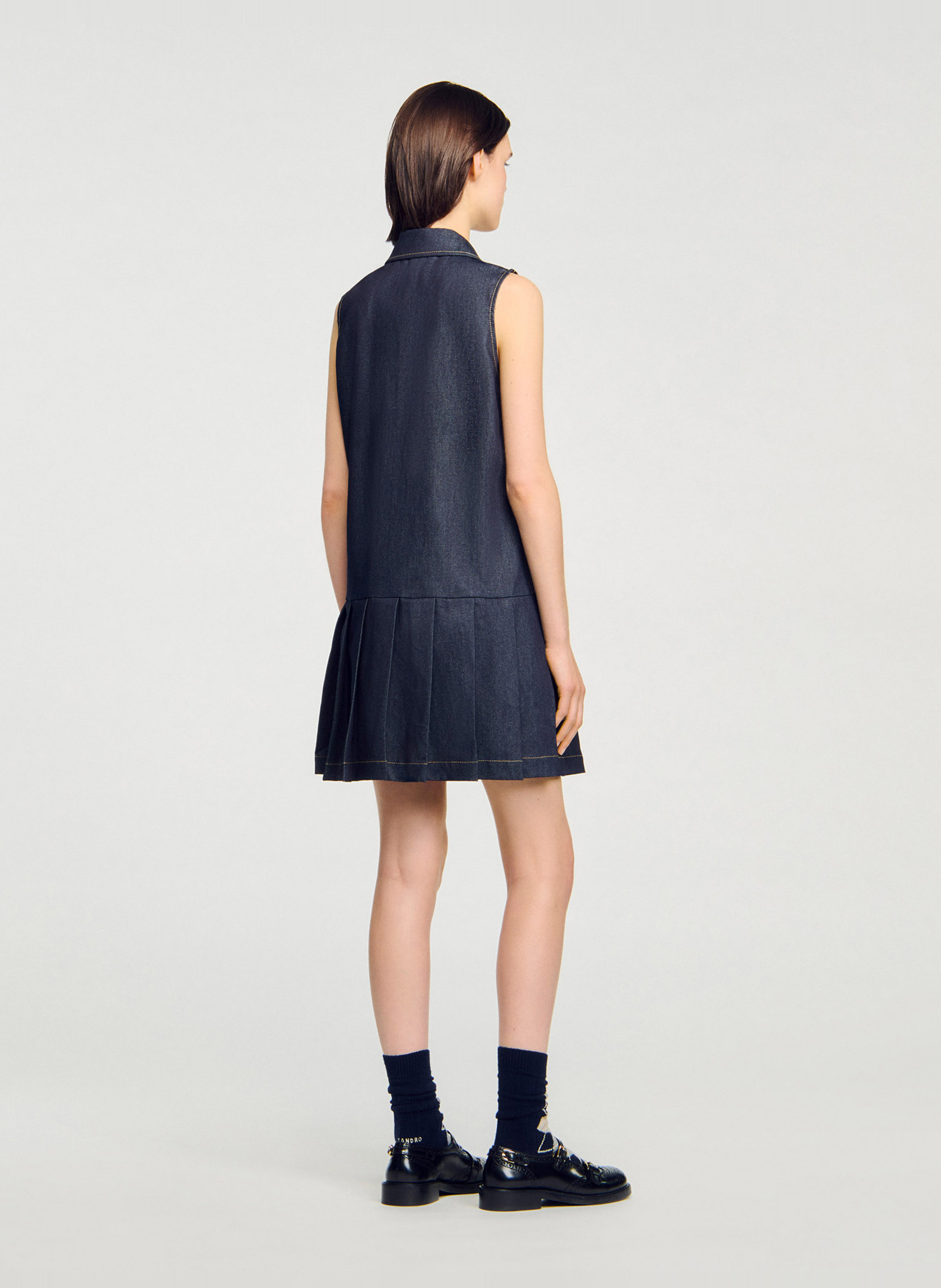 Robe courte col classique en denim SANDRO Bleu