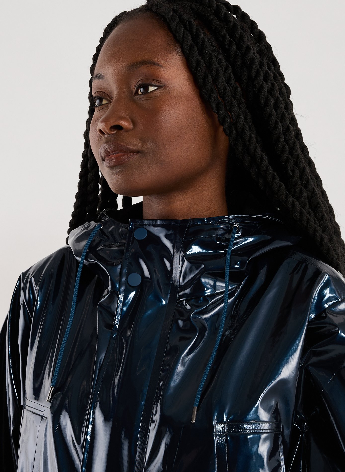 Long vinyl effect coat RAINS Blue