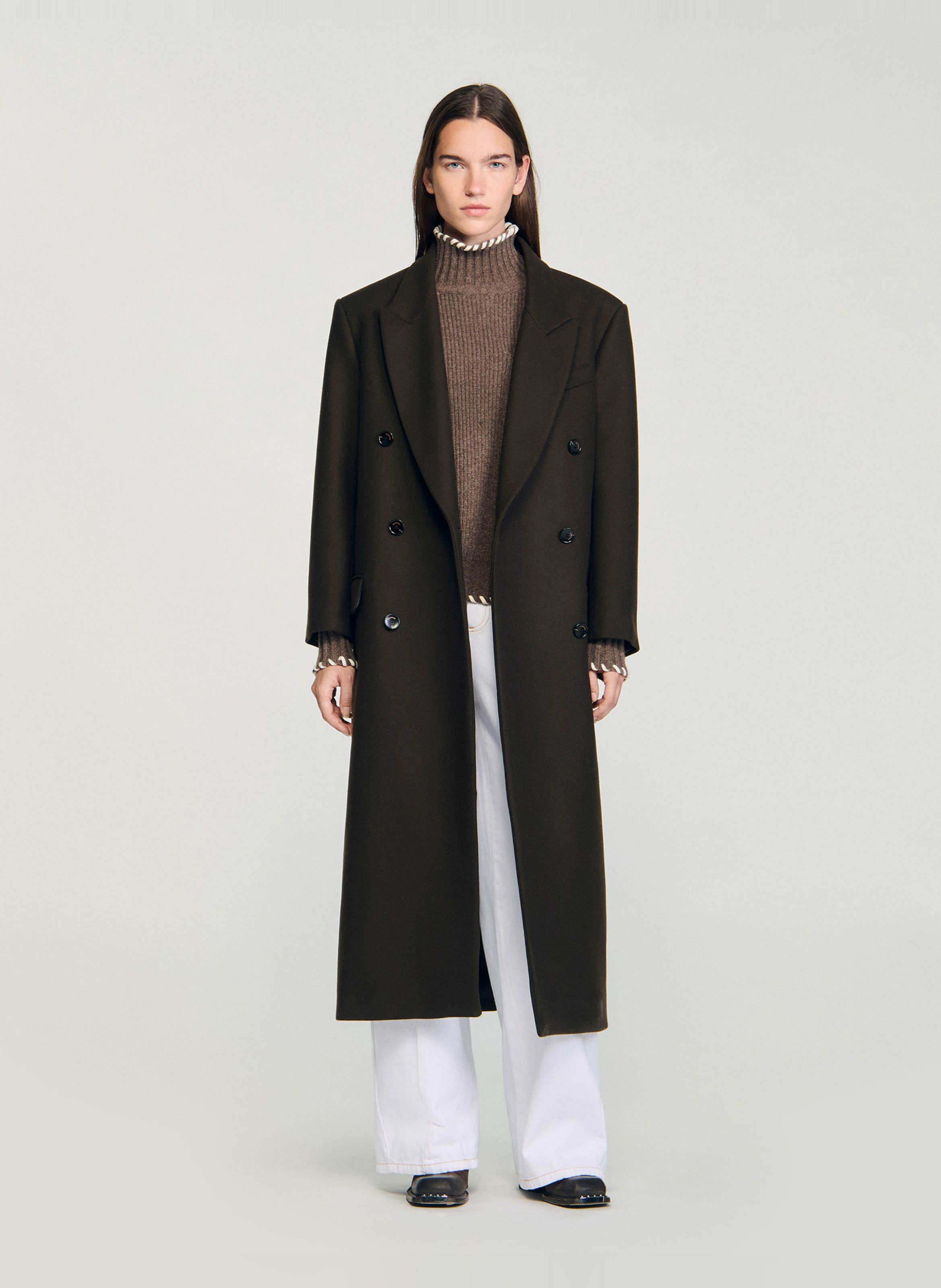 Manteau long oversize en laine mélangée SANDRO Marron