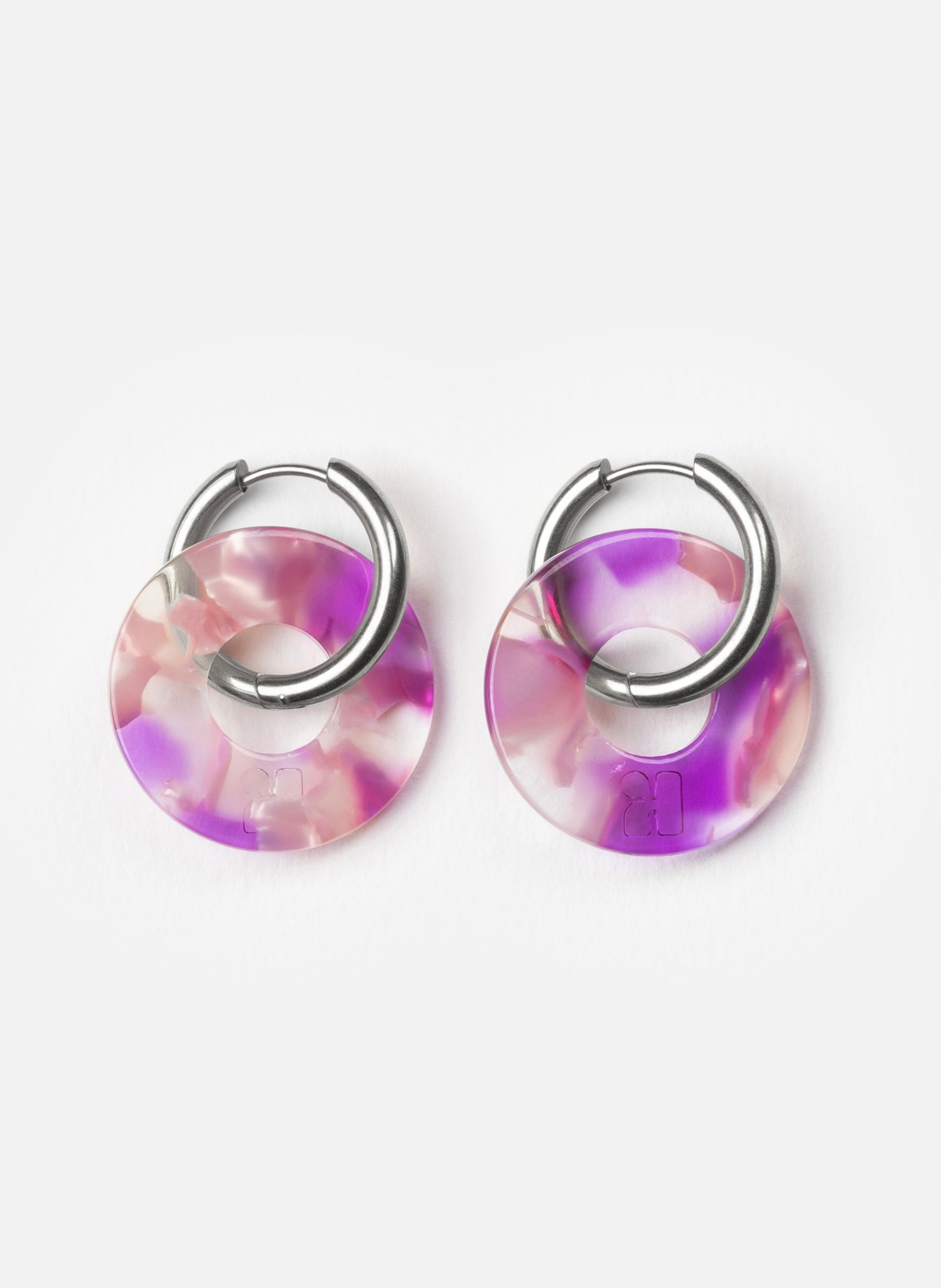 Boucles d'oreilles donuts avec anneaux en acier inoxydable argenté KURAGE GINZA Rose