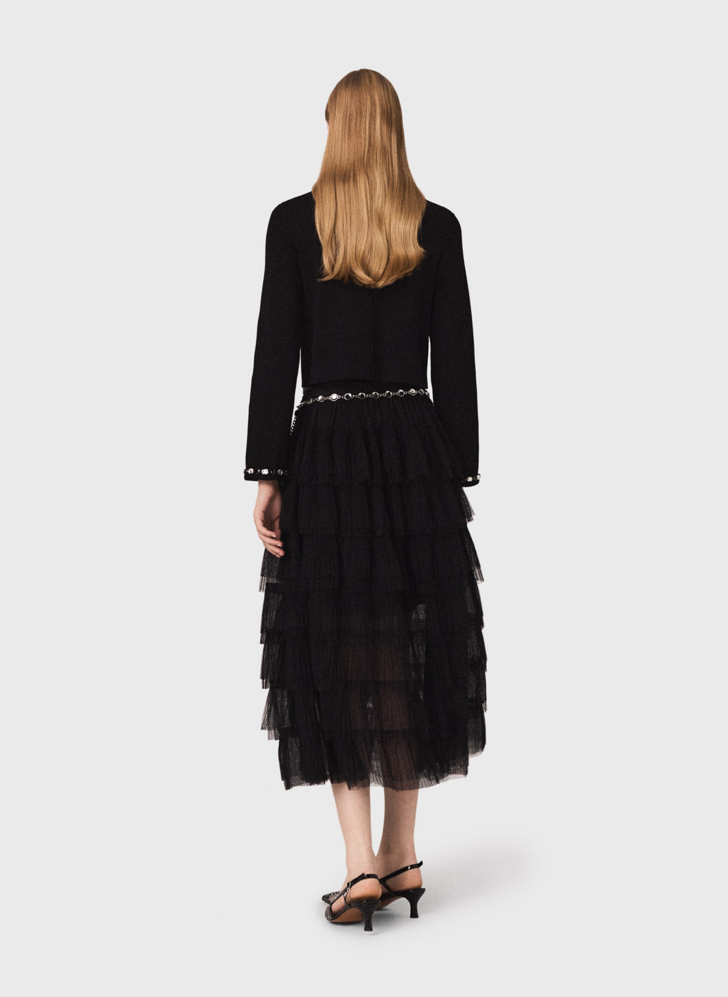 Cardigan droit col rond en maille MAJE Noir