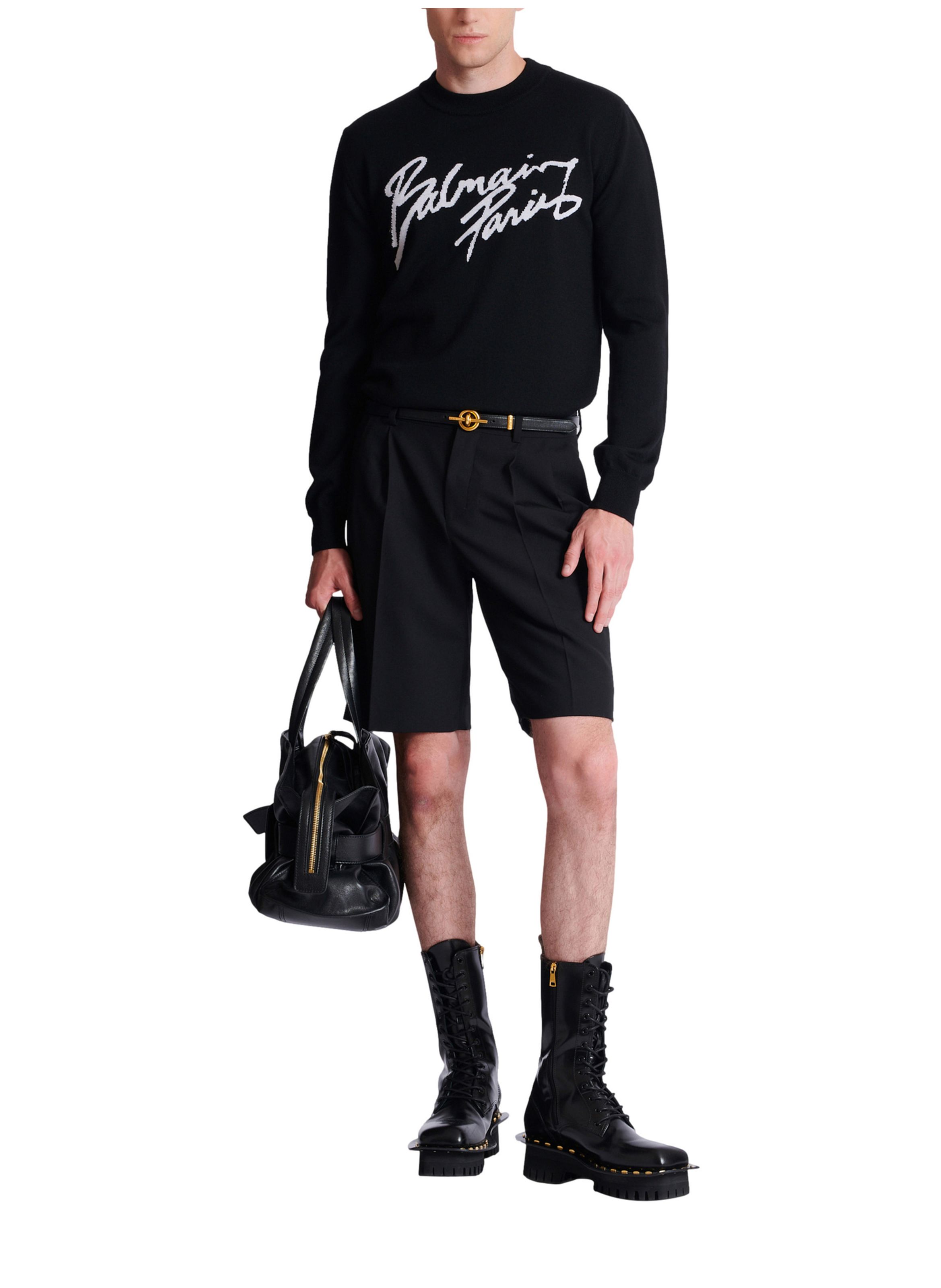 Pull en laine mérinos BALMAIN Noir