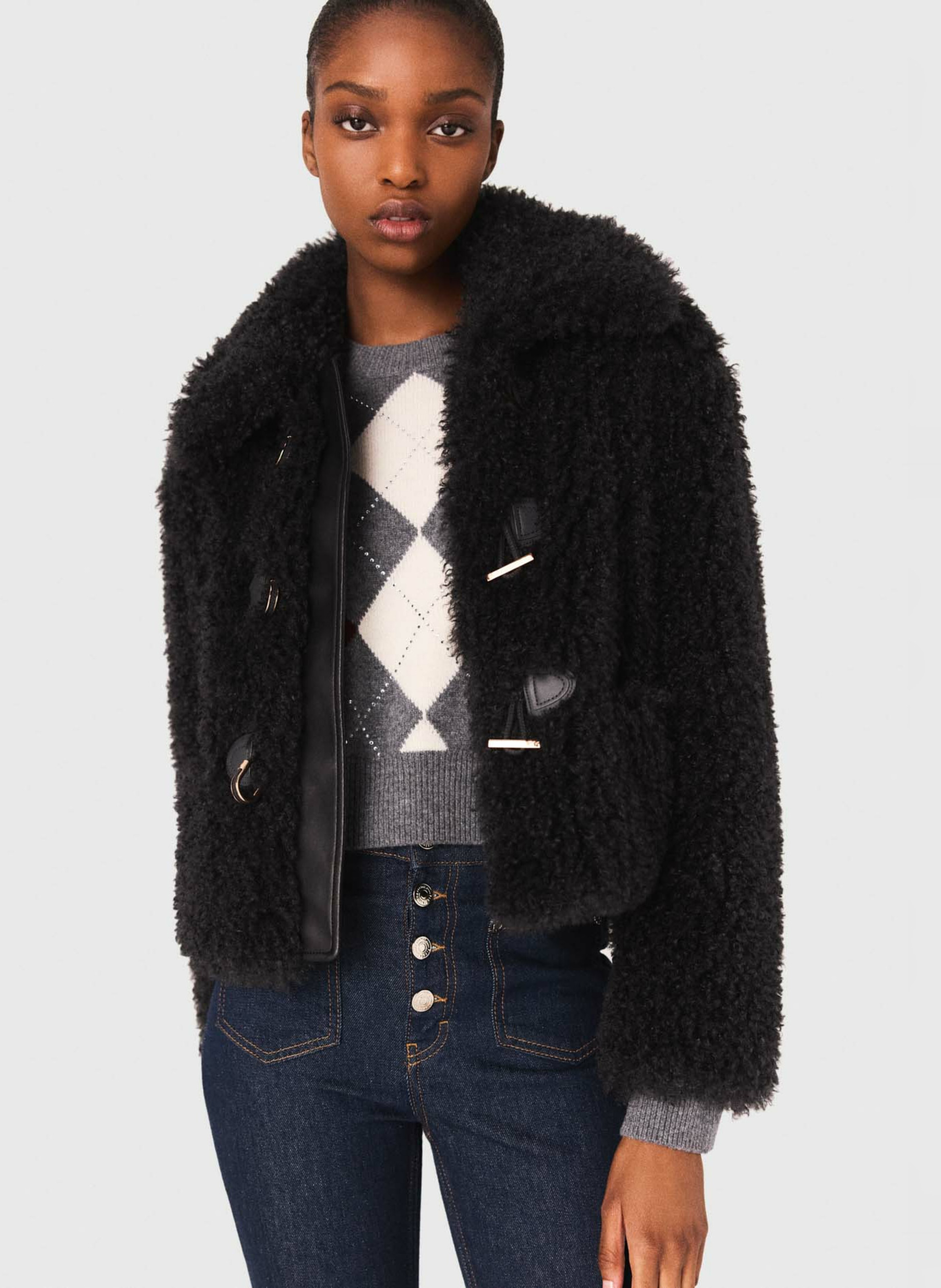 Manteau court droit col classique MAJE Gris