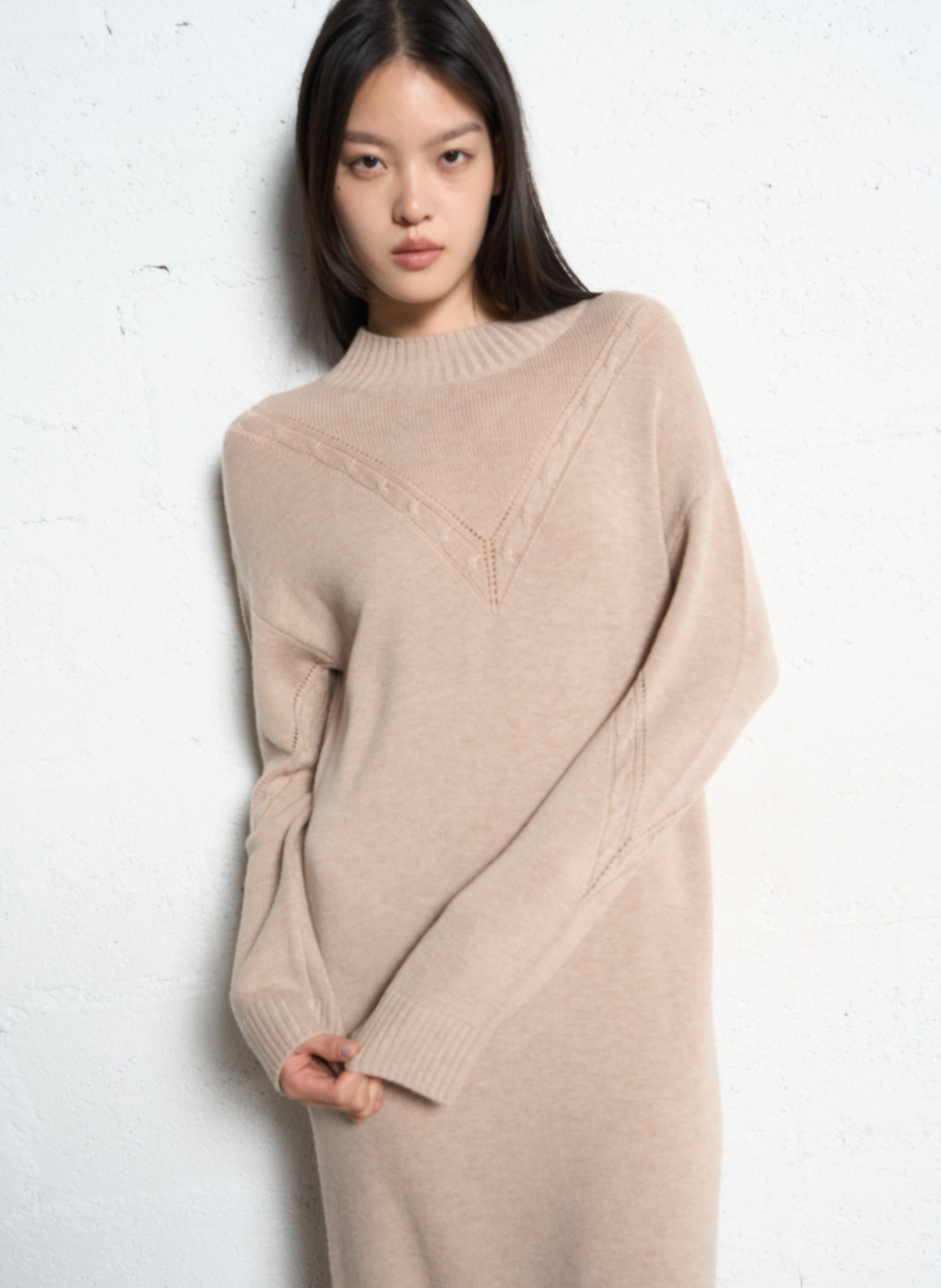 Robe midi en laine mélangée IKKS Beige