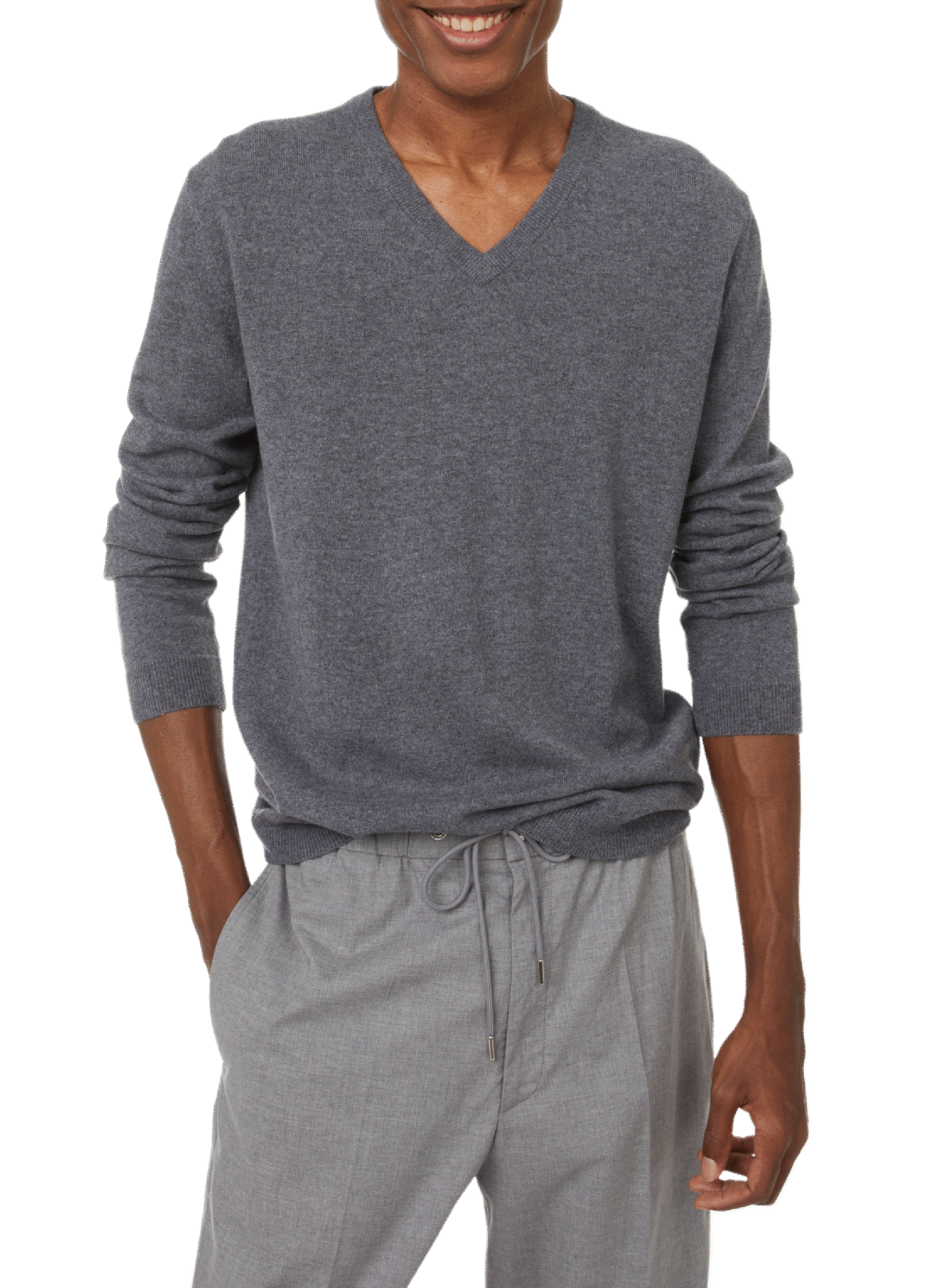 AU PRINTEMPS PARIS Pull col V en cachemire Argent