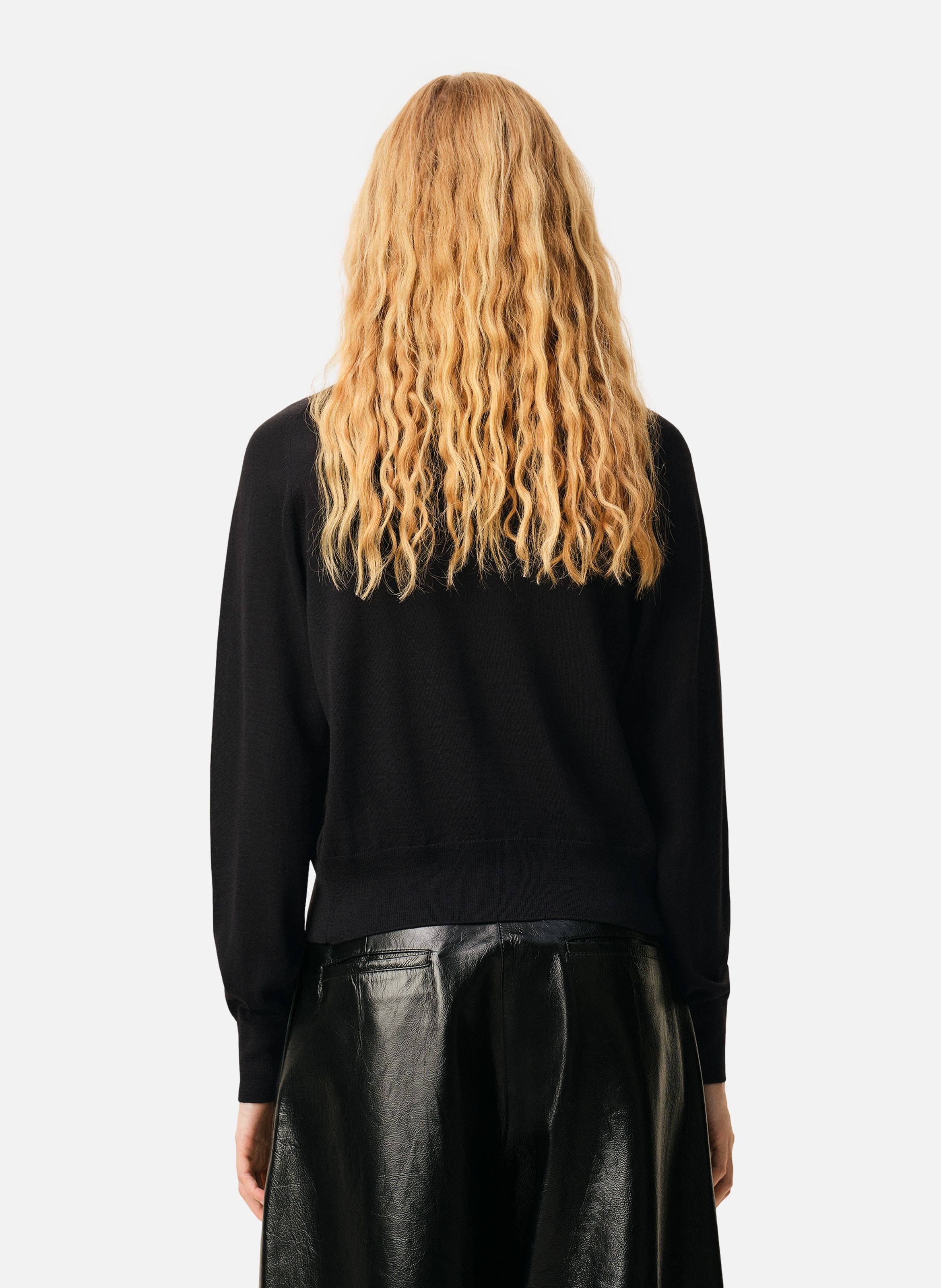 Cardigan col rond avec ami de coeur en laine AMI PARIS Noir