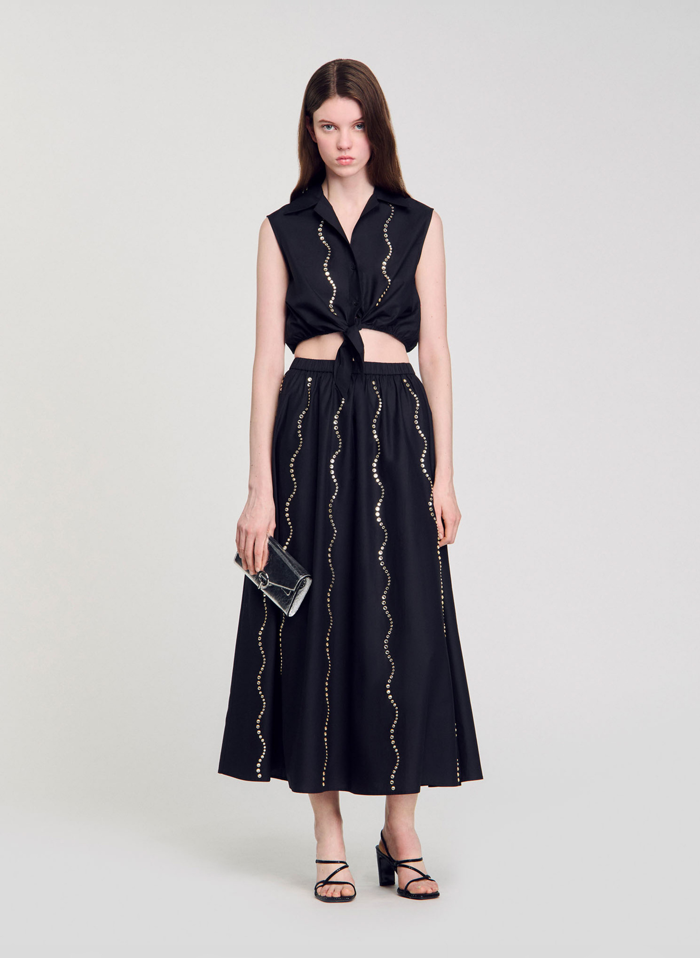 Sac bandoulière en cuir yza SANDRO Argent