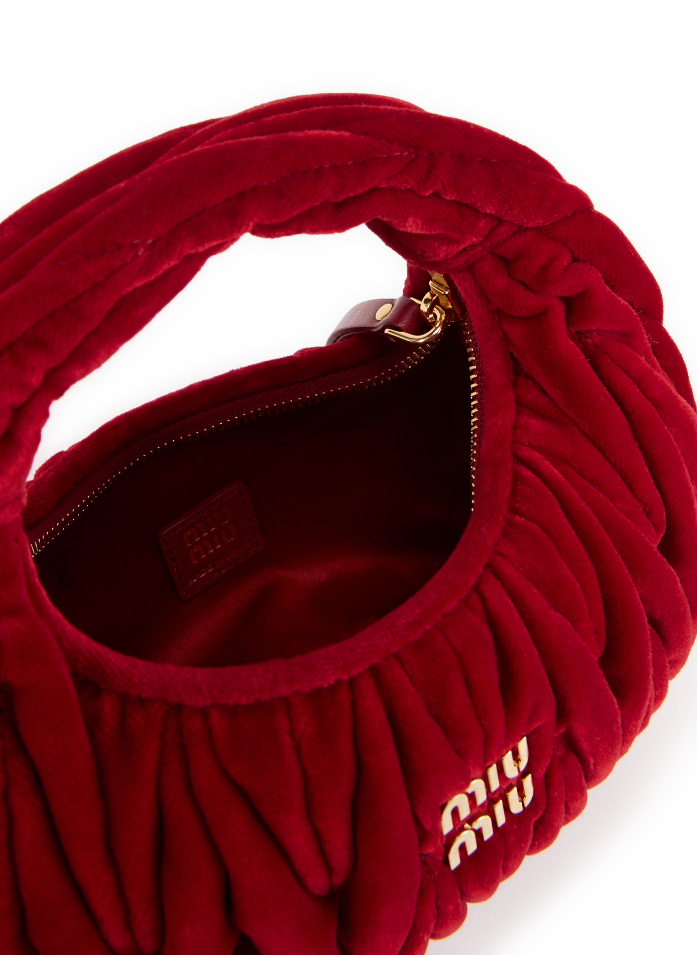 Sac à main velours en coton et cuir MIU MIU Rouge