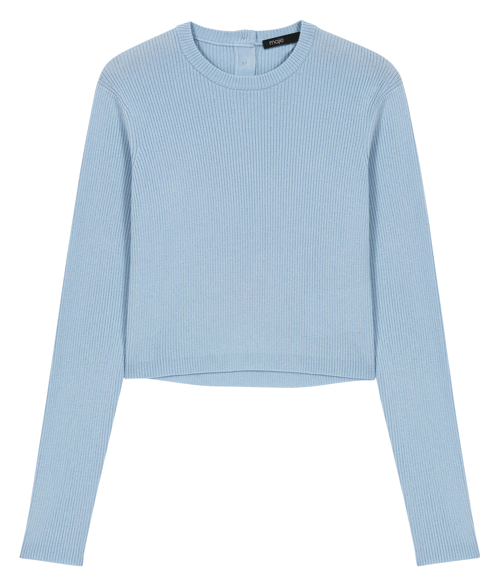 Pull côtelé uni en laine MAJE Bleu