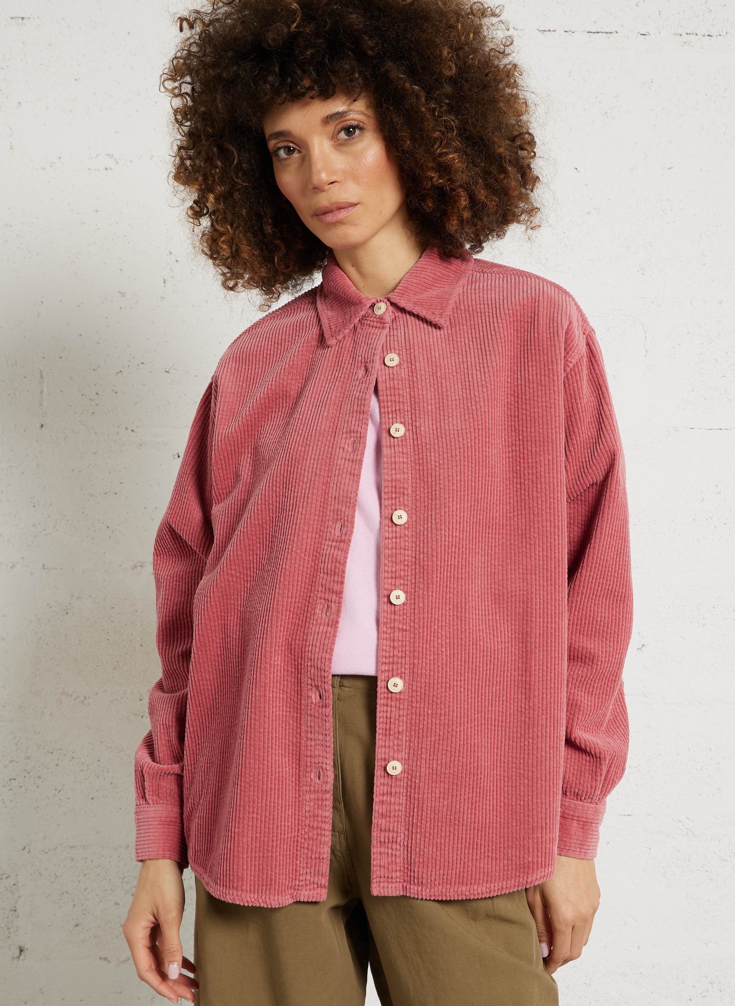 Surchemise col classique en velours côtelé padow  Bois de rose vintage