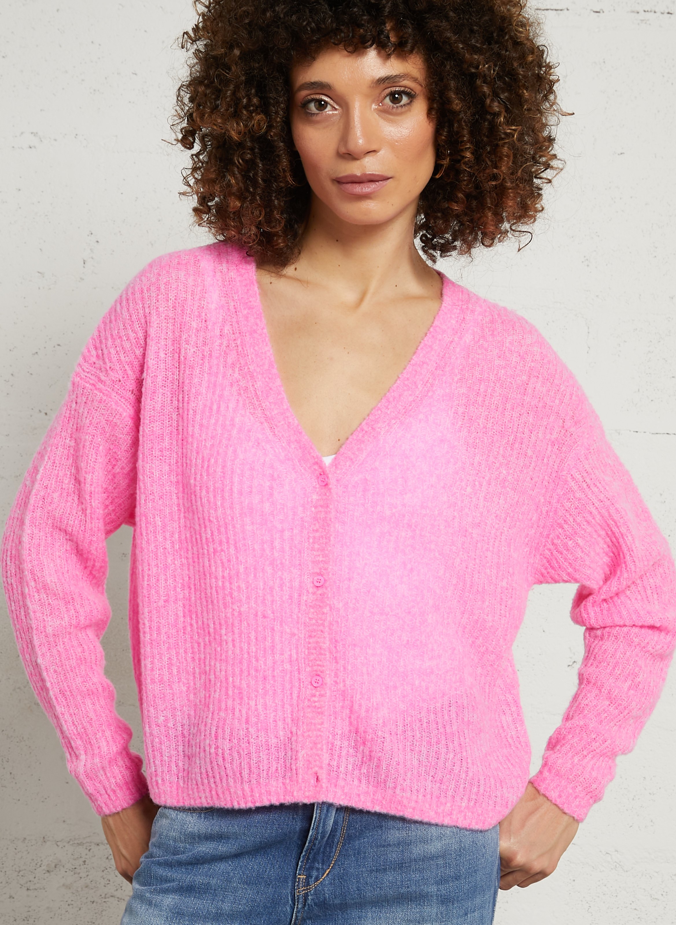 Gilet droit col v en laine mélangée nuggy AMERICAN VINTAGE Rose