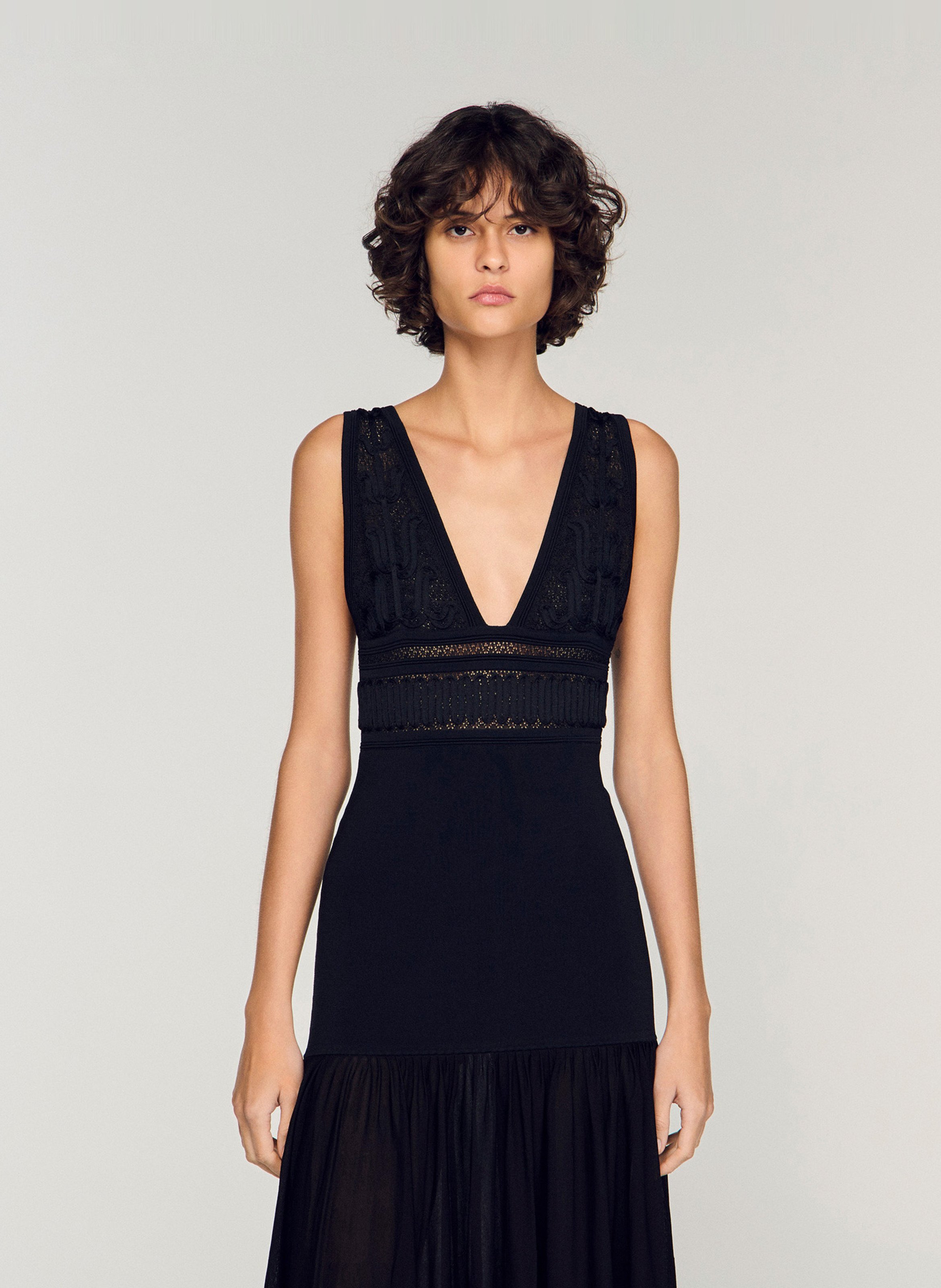 Robe midi décolleté v SANDRO Noir