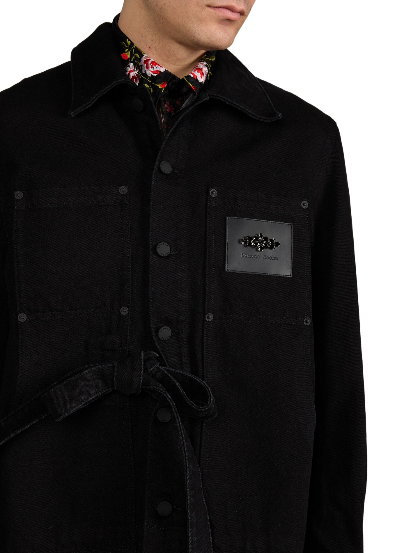 Jacket with classic collar and cotton belt SIMONE ROCHA Black