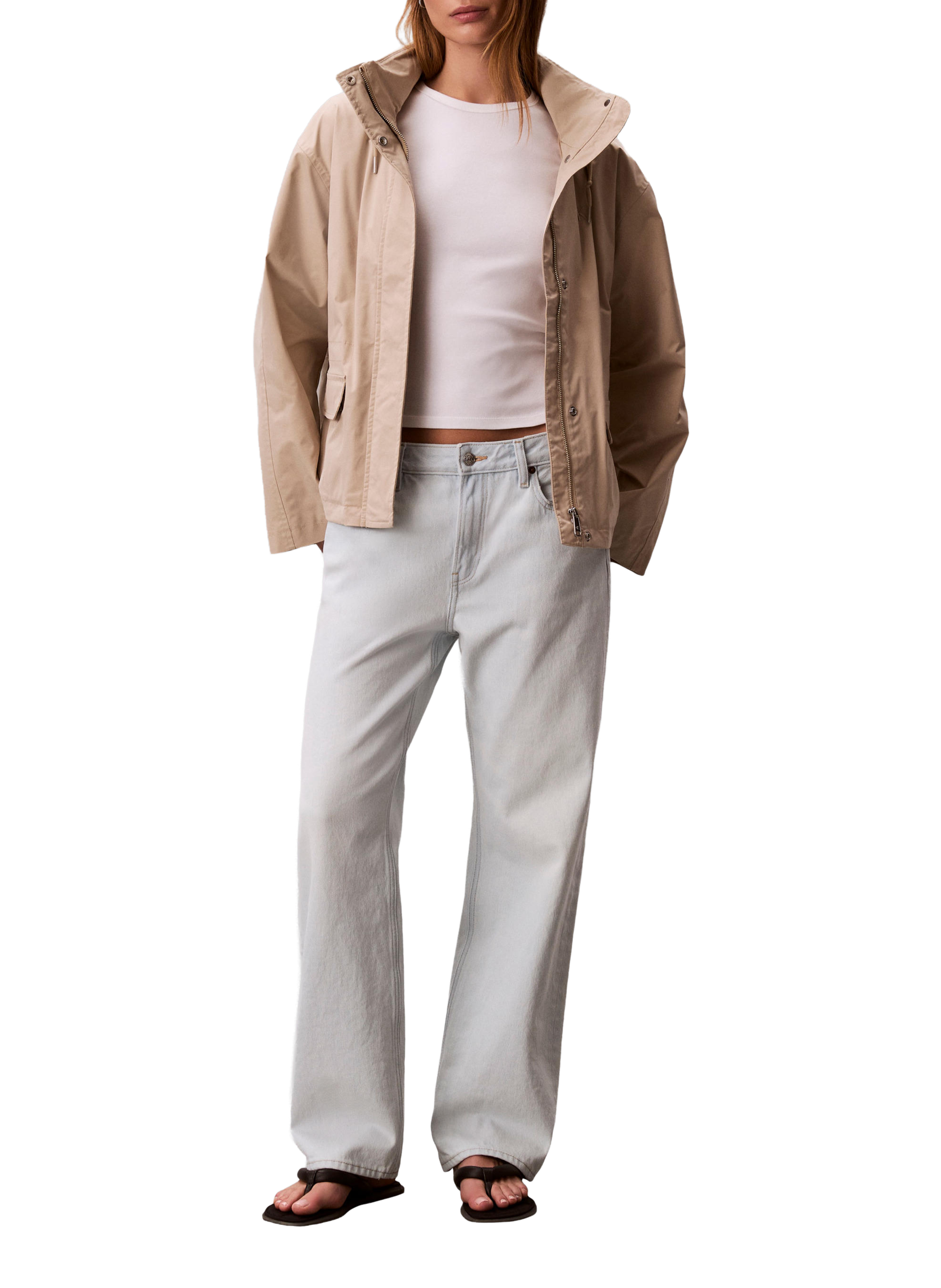Straight zip-up hooded jacket CALVIN KLEIN Beige