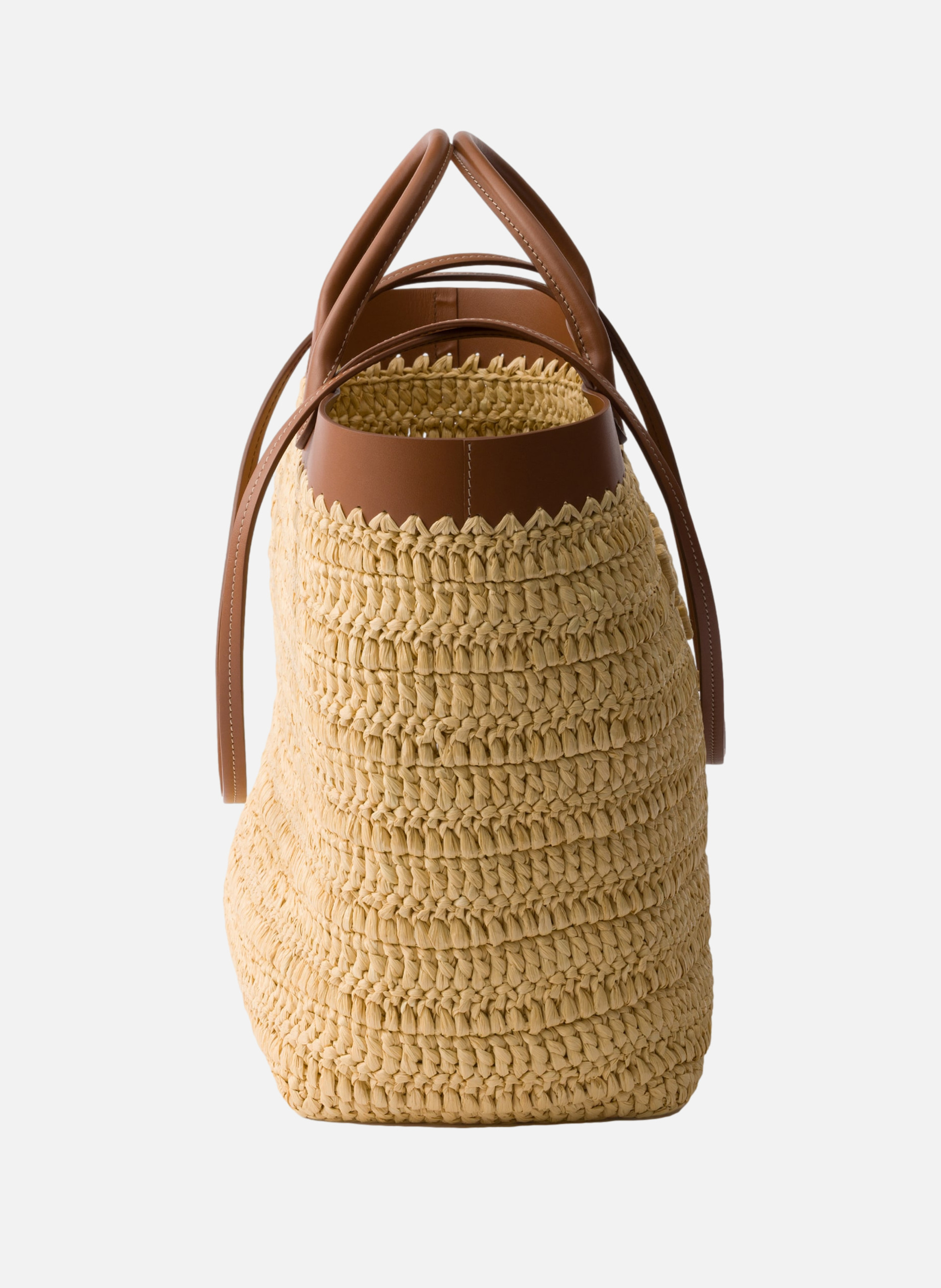 Cabas de taille moyenne en crochet et cuir PRADA Beige