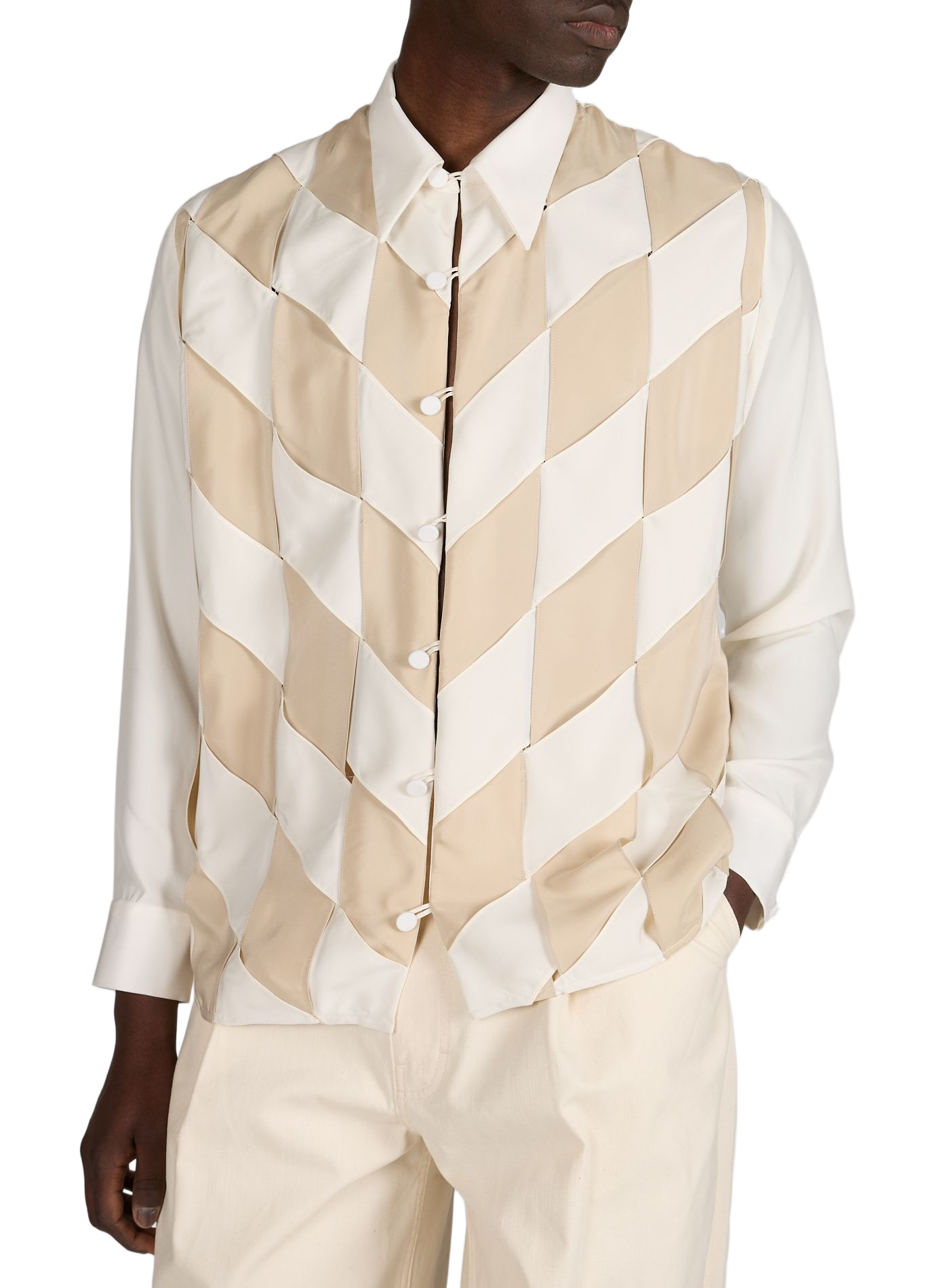 Chemise Confuso à carreaux superposés en soie CAMPILLO Beige