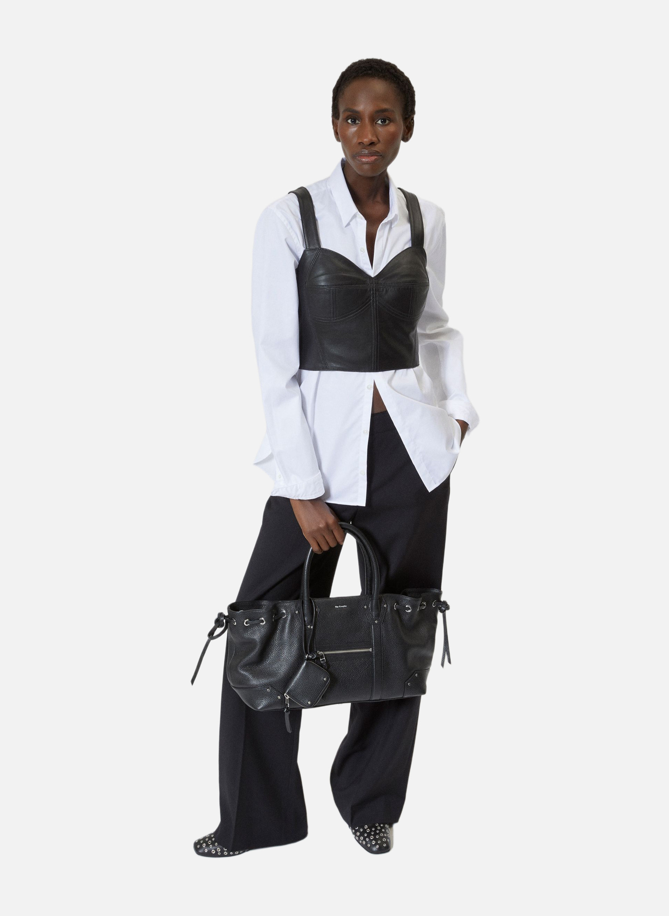 Top bustier en cuir THE KOOPLES Noir